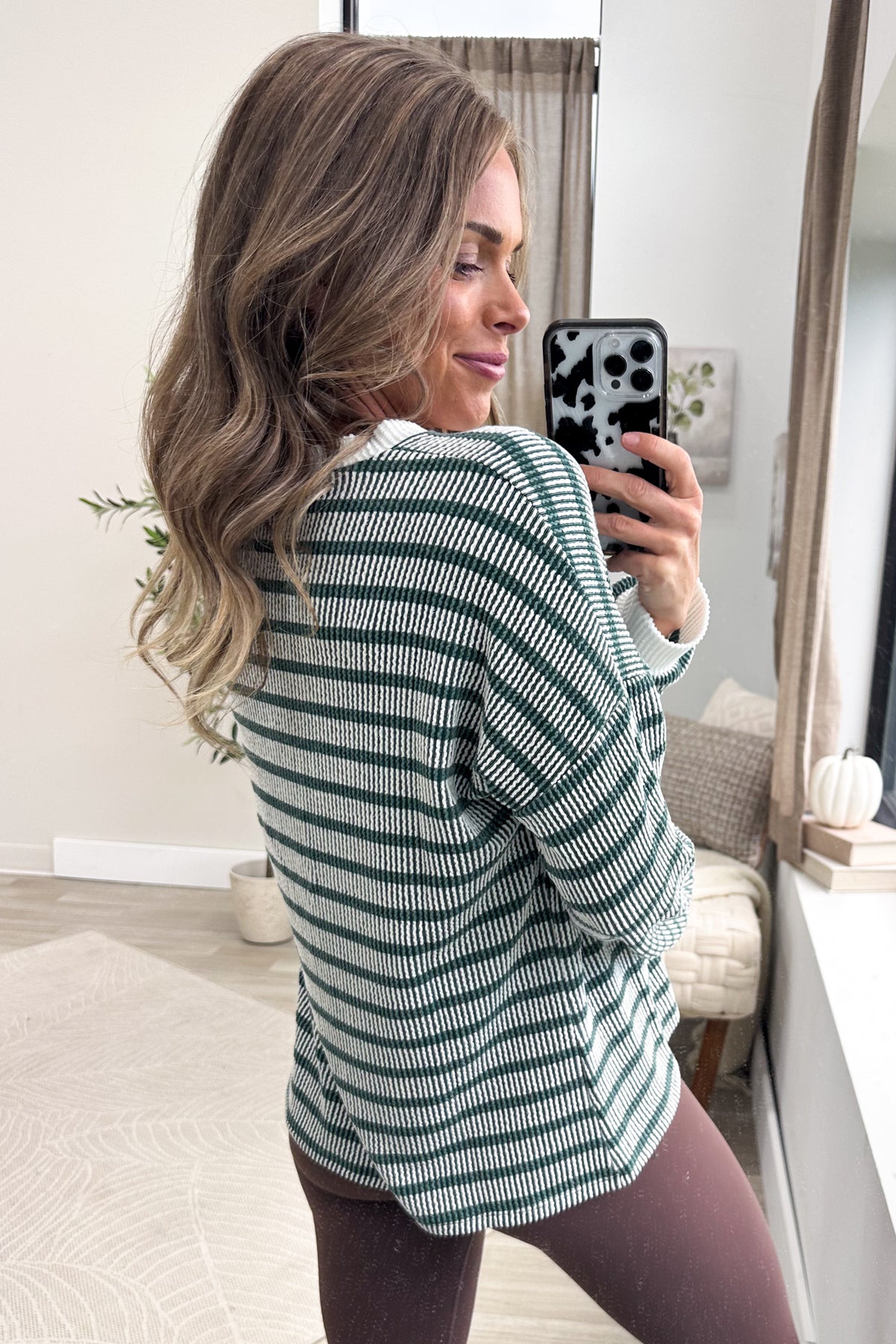 Raised Rib Striped Round Neck Knit Top