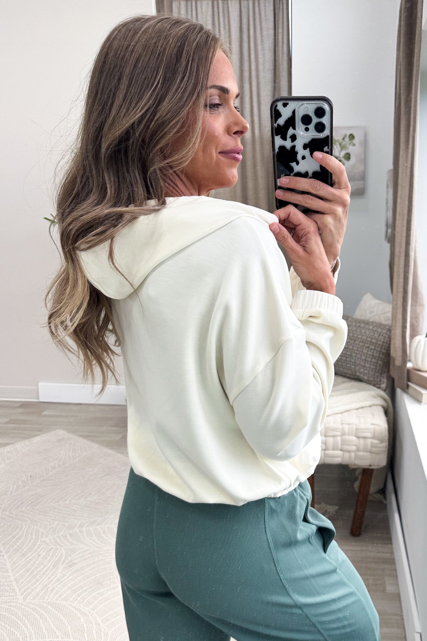 Cream Soft Scuba Full Zip Hoodie Jacket