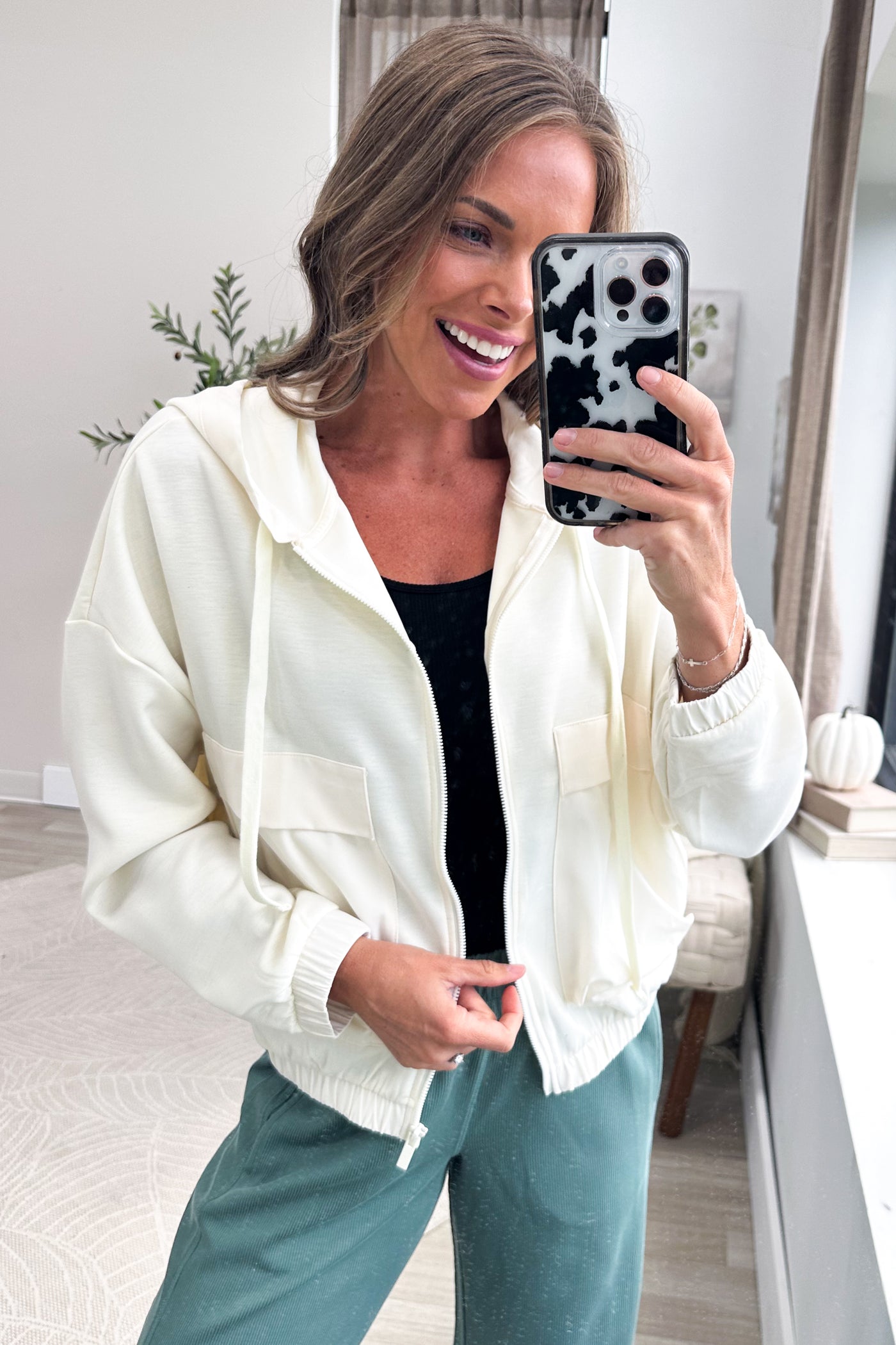 Cream Soft Scuba Full Zip Hoodie Jacket