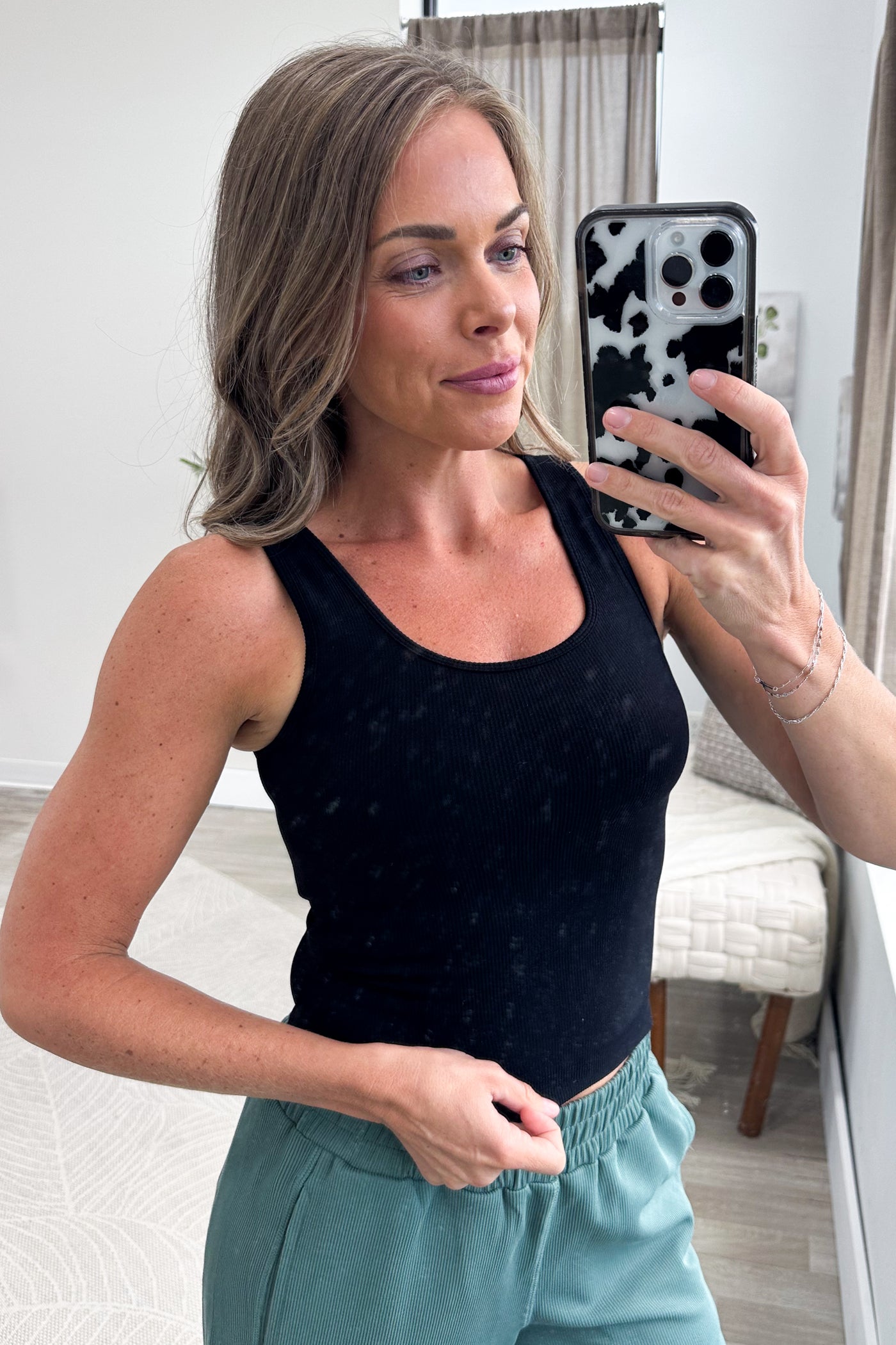 Classic Seamless Ribbed Tank Top With Built In Bra