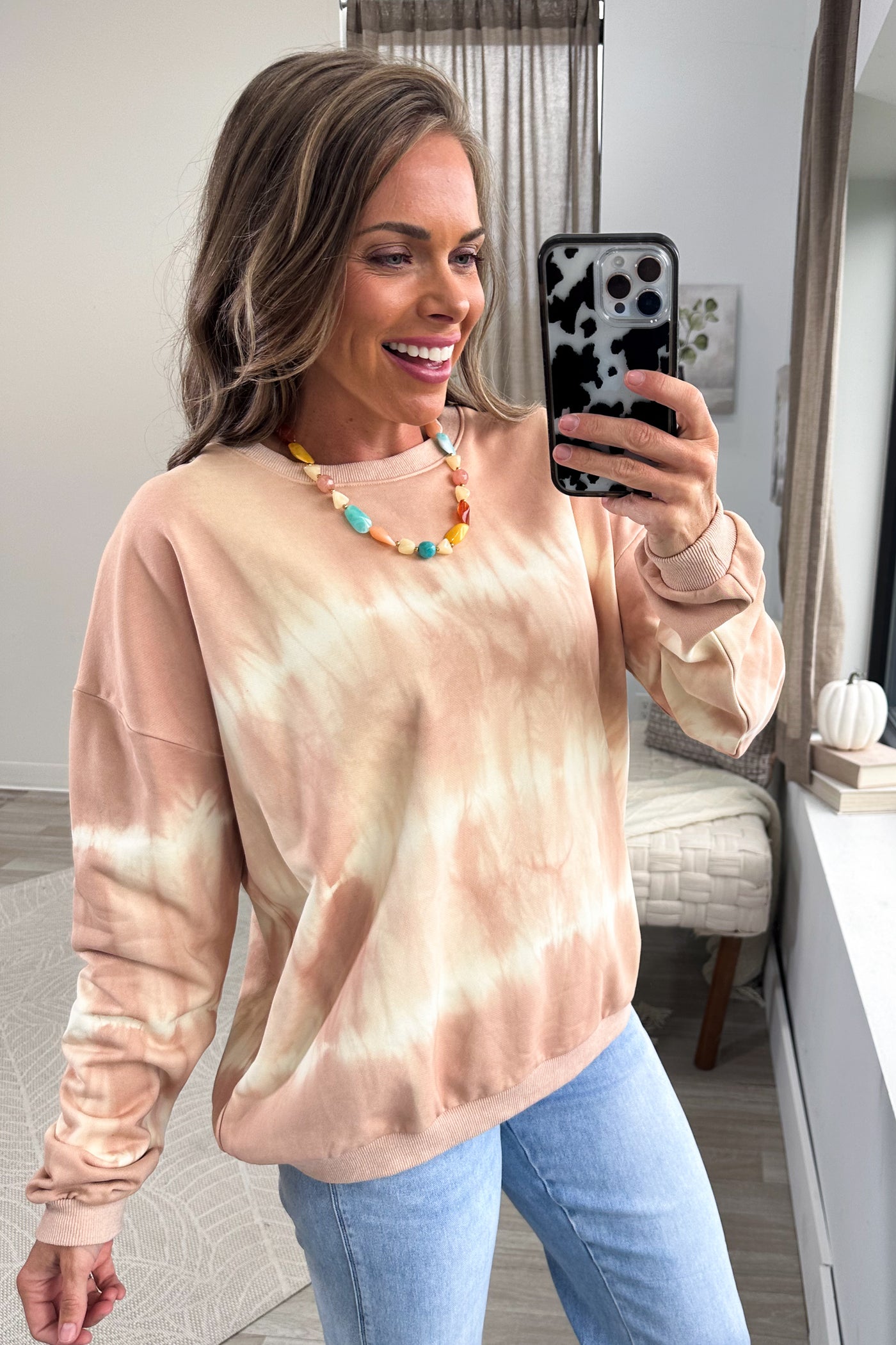 Dusty Peach Tie Dye Pullover Sweater