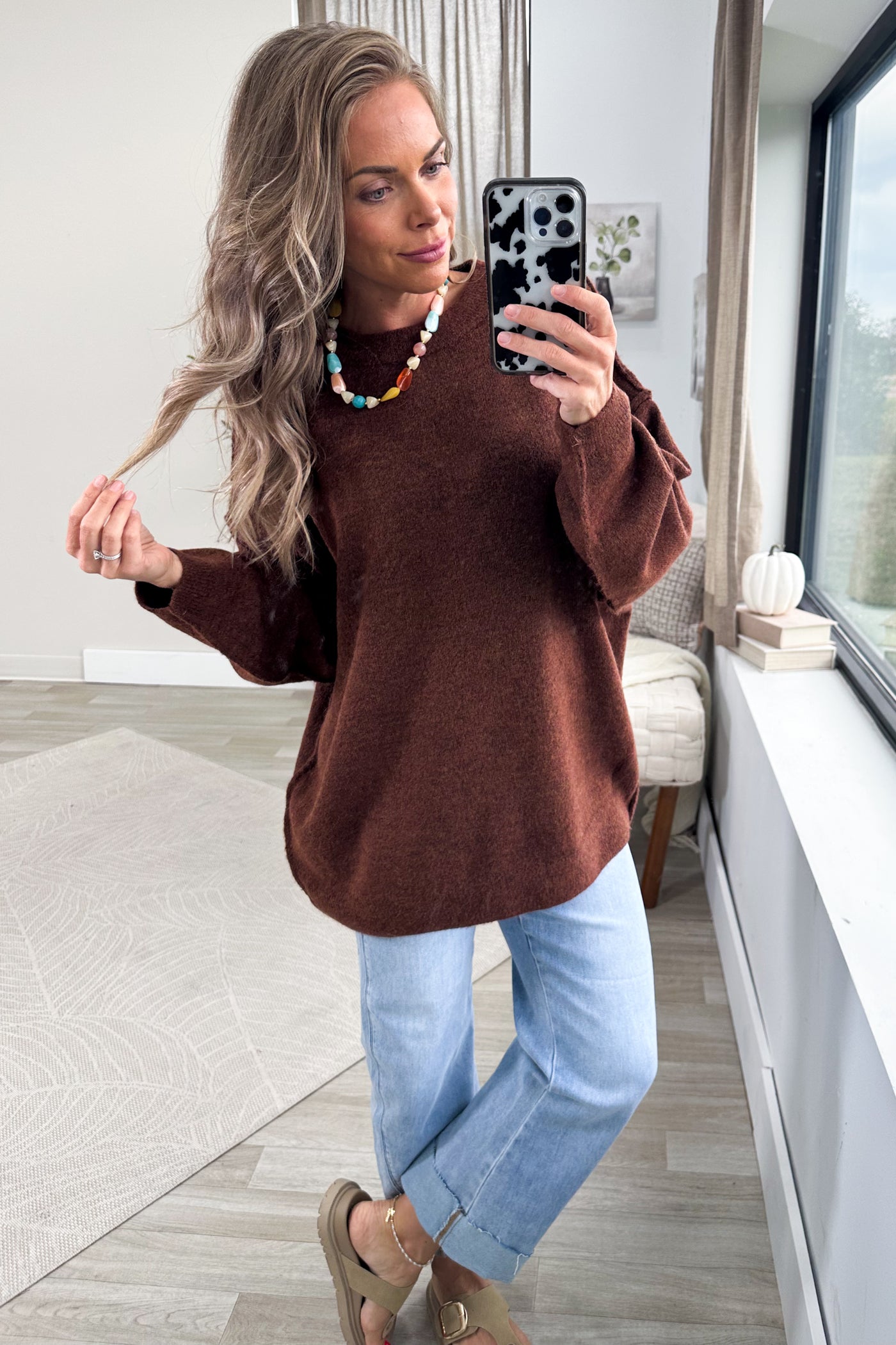 Oversized Round Neck Exposed Seam Sweater