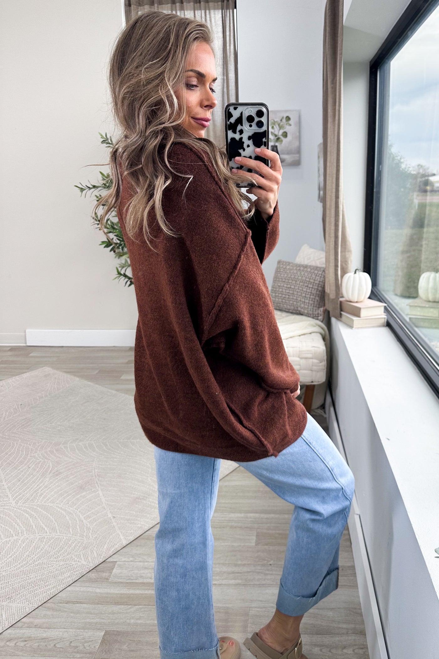 Oversized Round Neck Exposed Seam Sweater