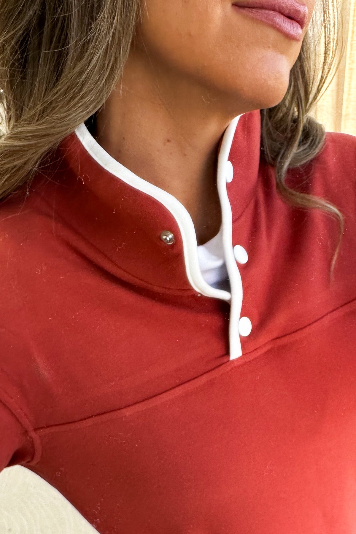 Staccato Rust Fleece Snap Button Mock Neck Pullover