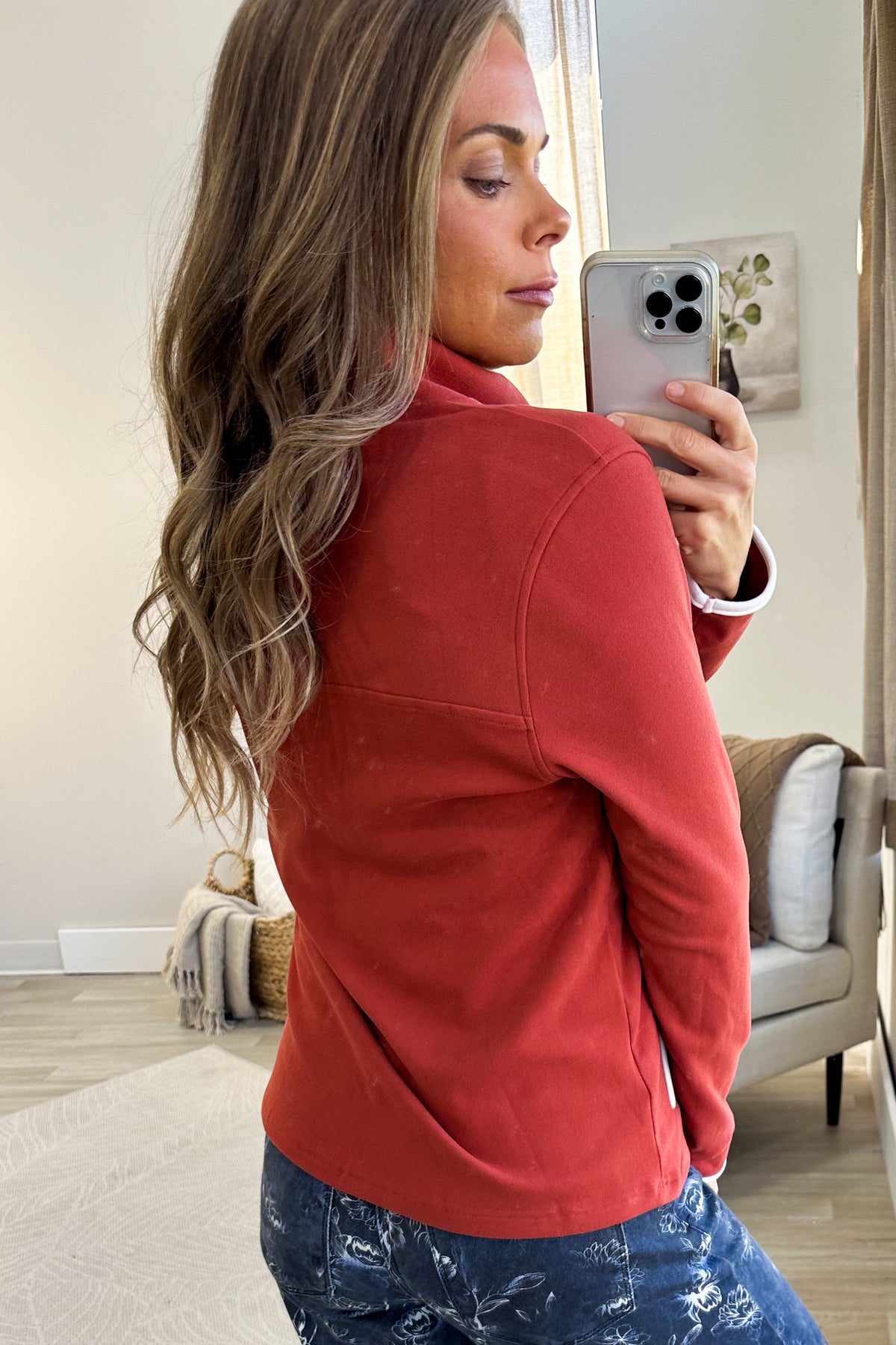 Staccato Rust Fleece Snap Button Mock Neck Pullover