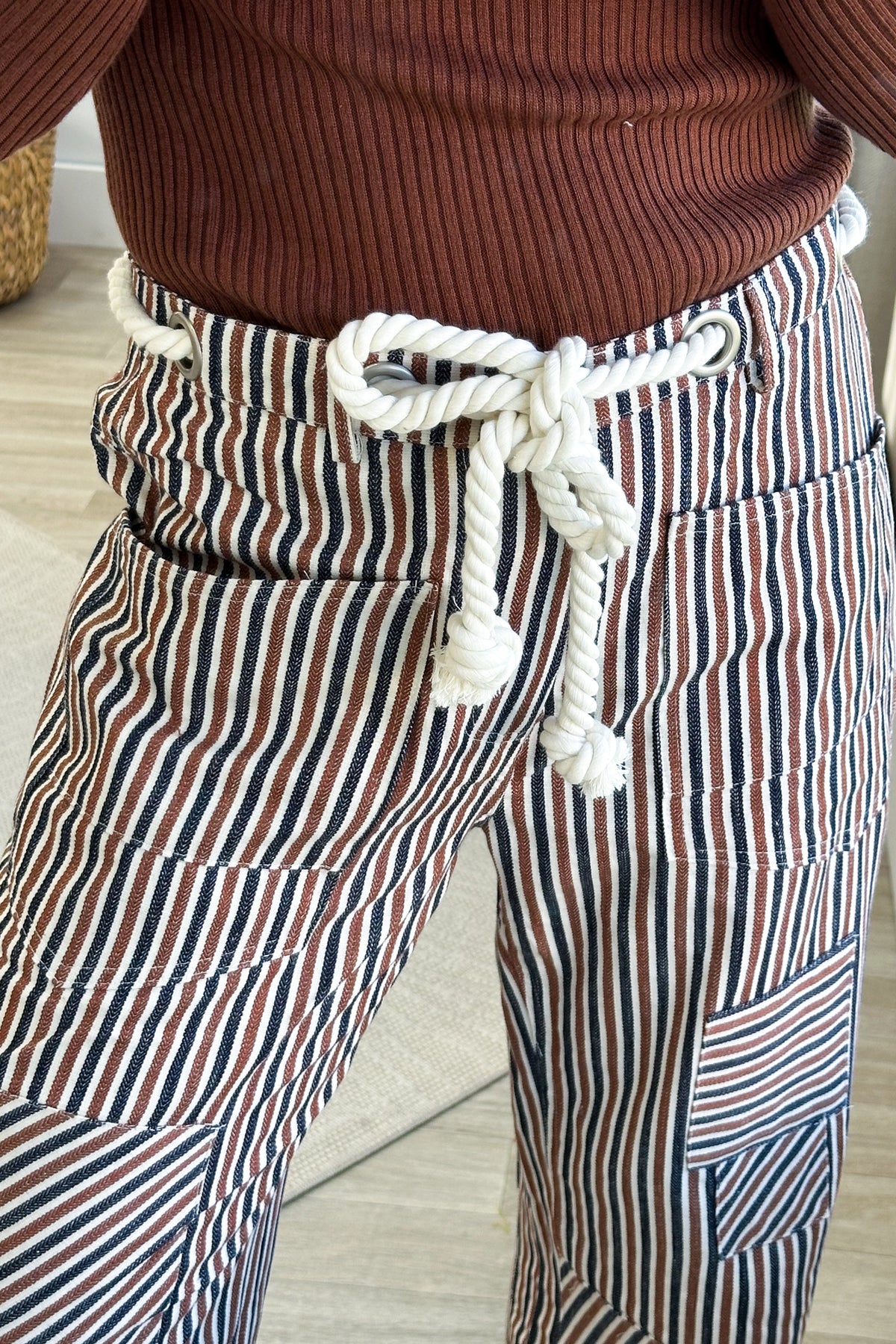 Mocha And Navy Striped Rope Pants
