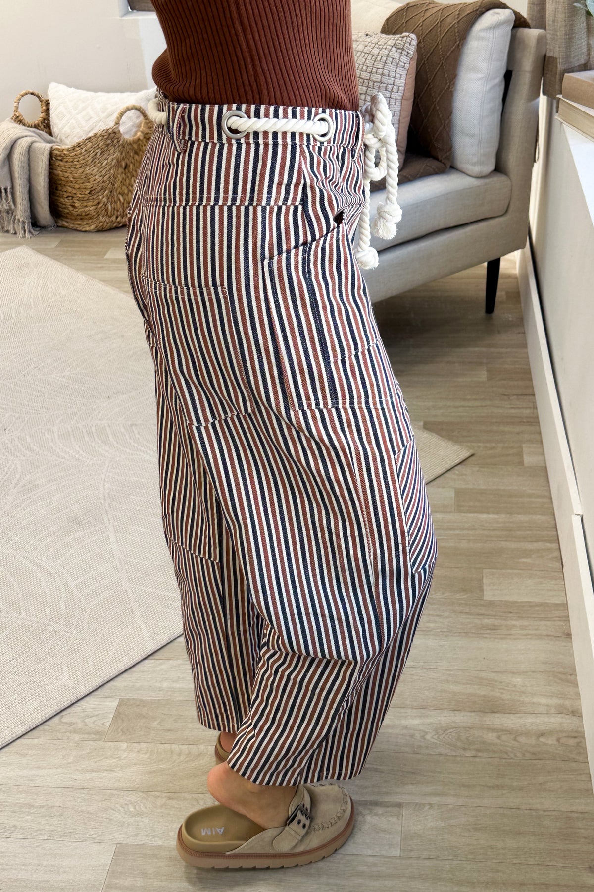 Mocha And Navy Striped Rope Pants