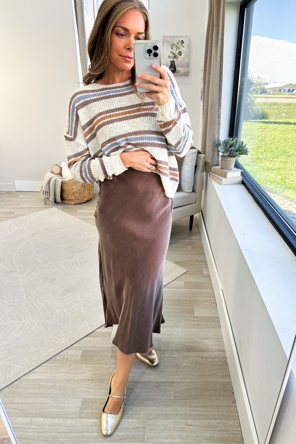 Mocha Suede Feel Midi Skirt