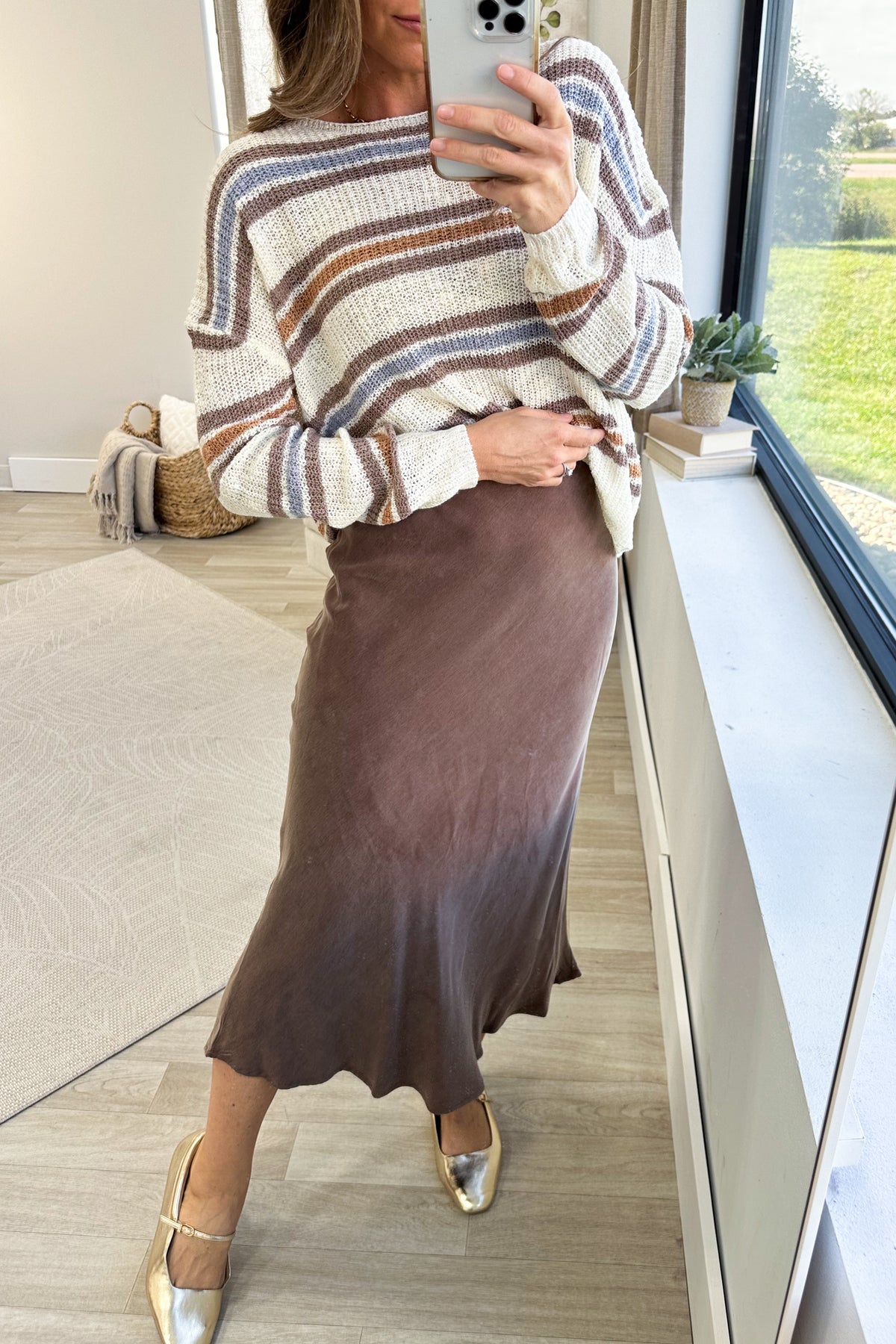 Mocha Suede Feel Midi Skirt