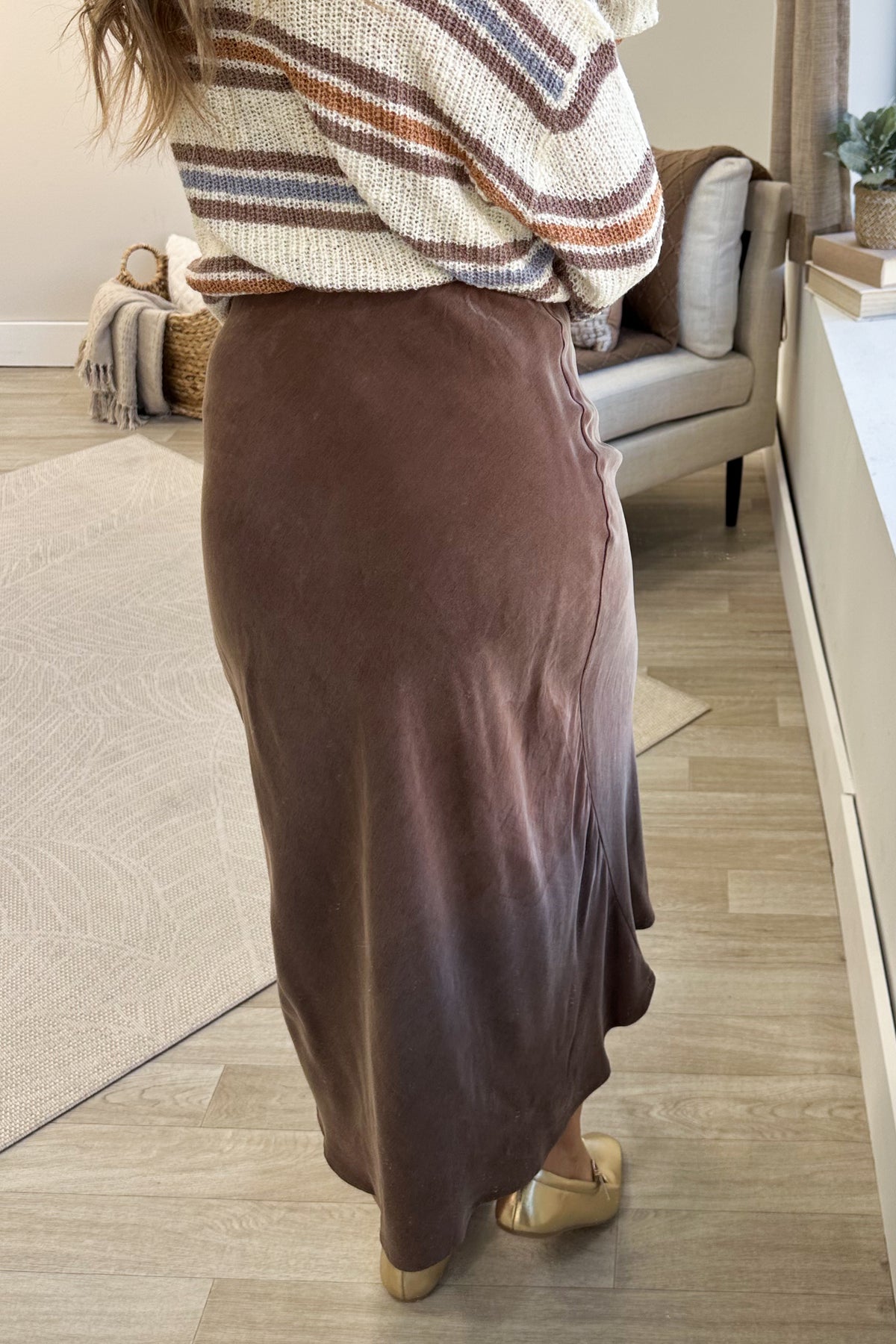 Mocha Suede Feel Midi Skirt