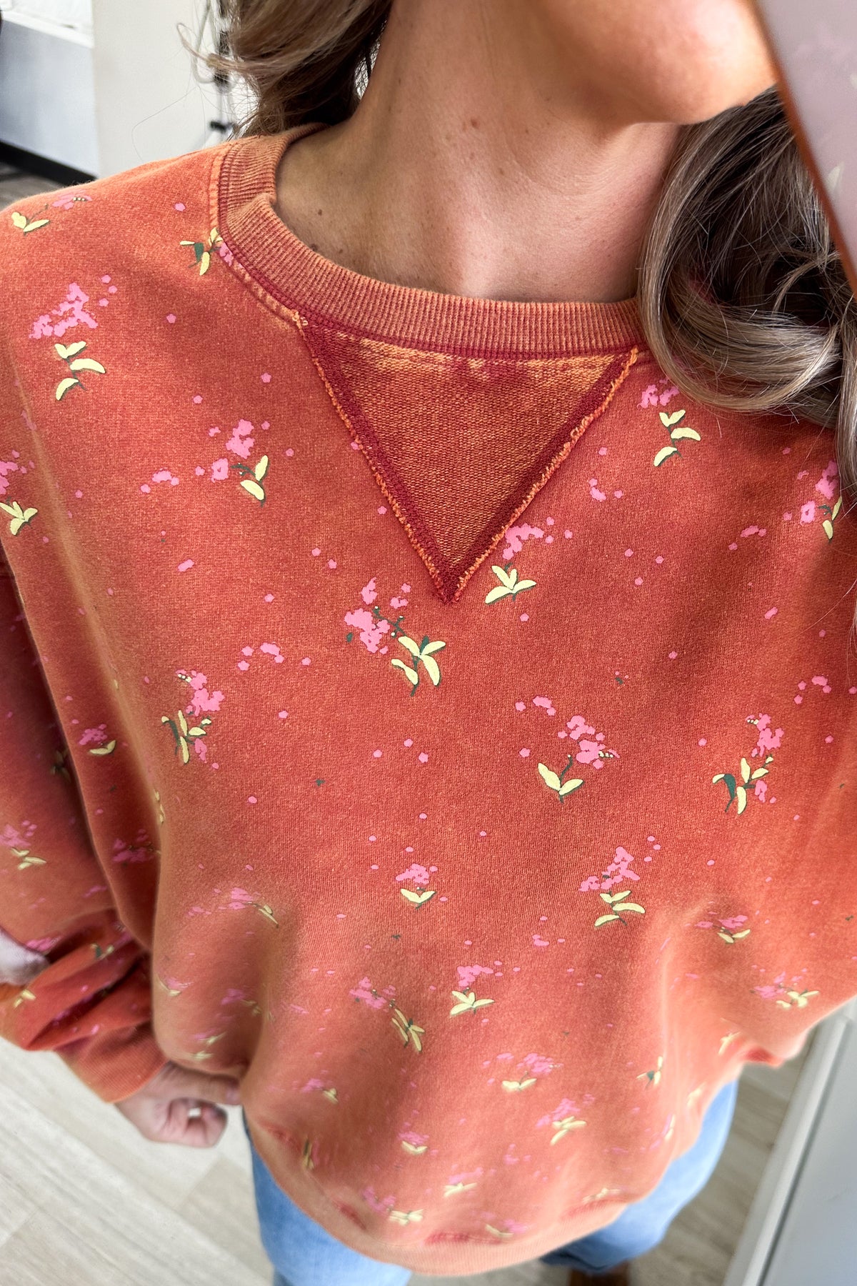 Orange Heart Patch Terry Knit Sweatshirt