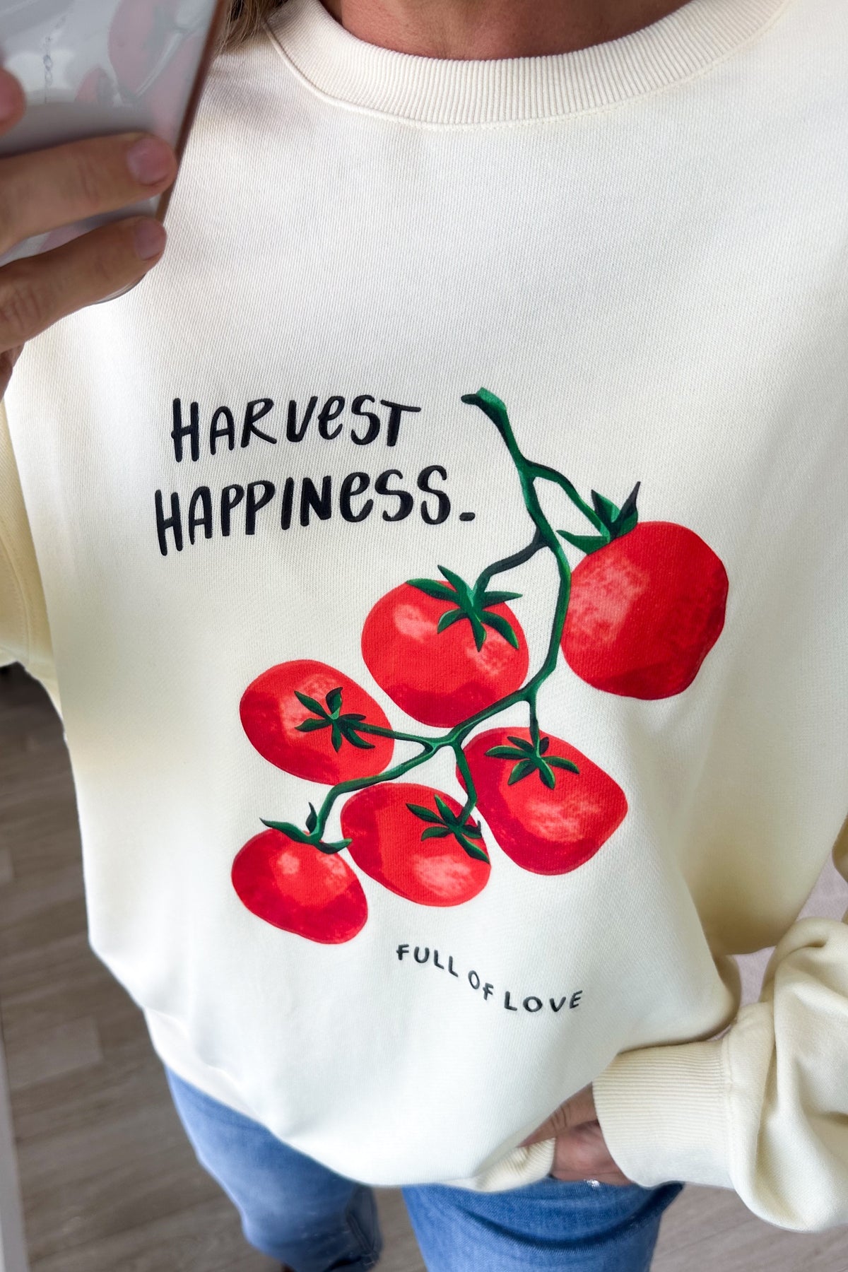 Cream Fruit Printed Graphic Terry Knit Sweatshirt