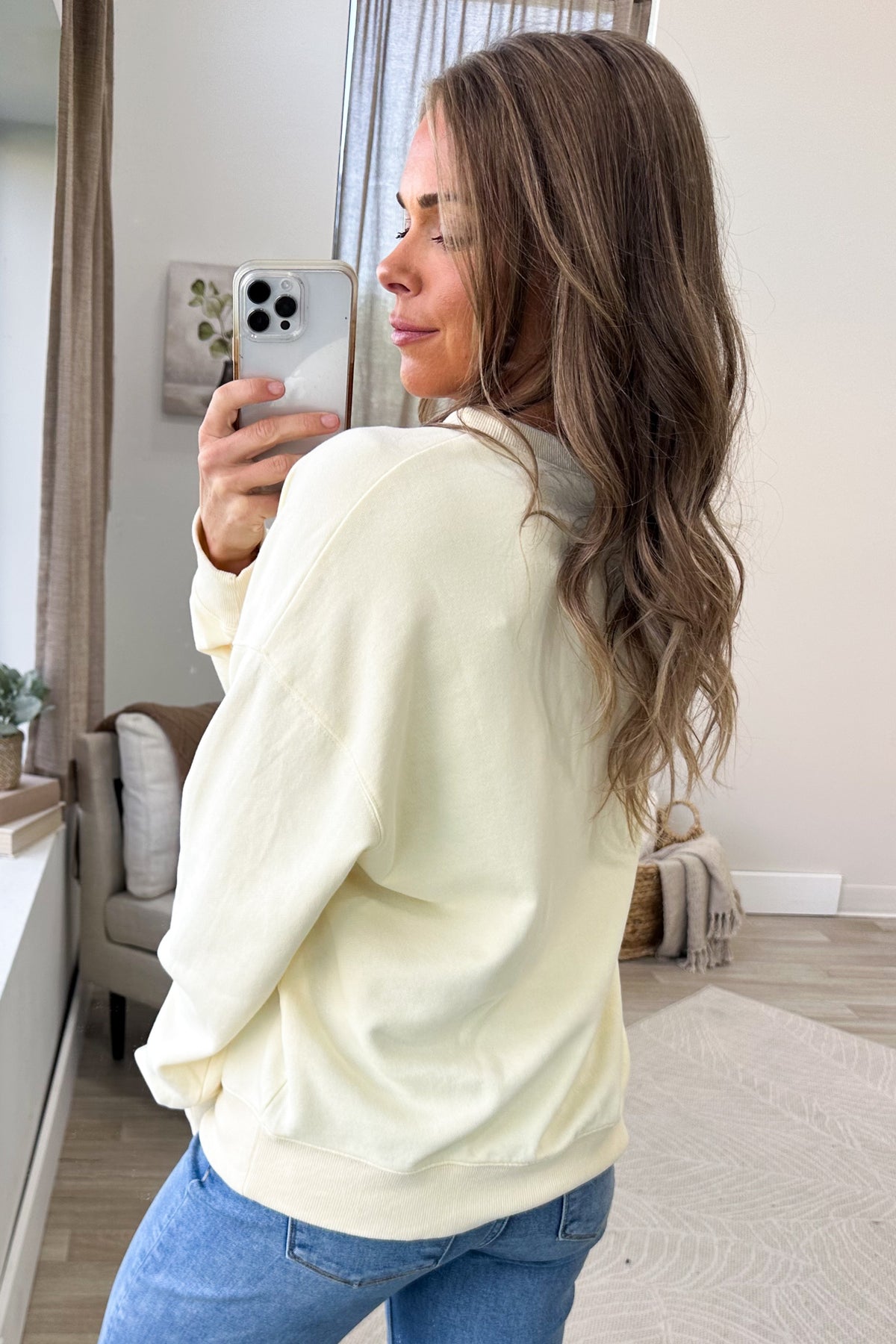 Cream Fruit Printed Graphic Terry Knit Sweatshirt