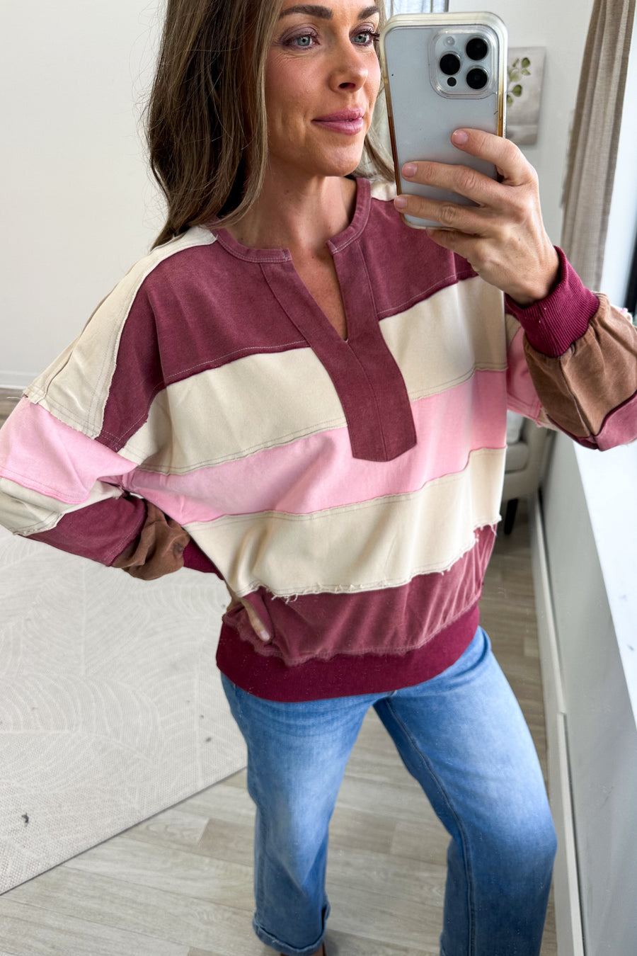 Berry Rugby Striped Colorblock Pullover