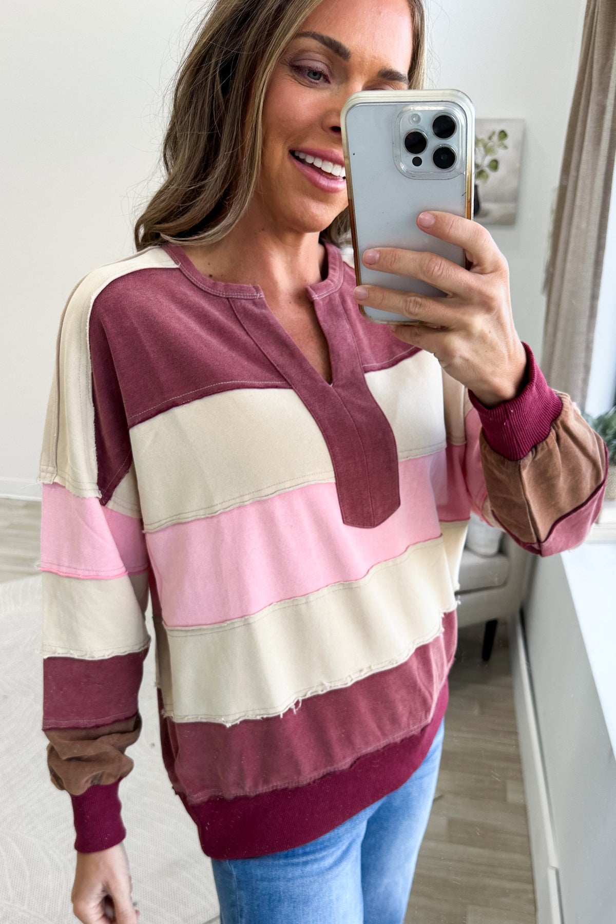 Berry Rugby Striped Colorblock Pullover
