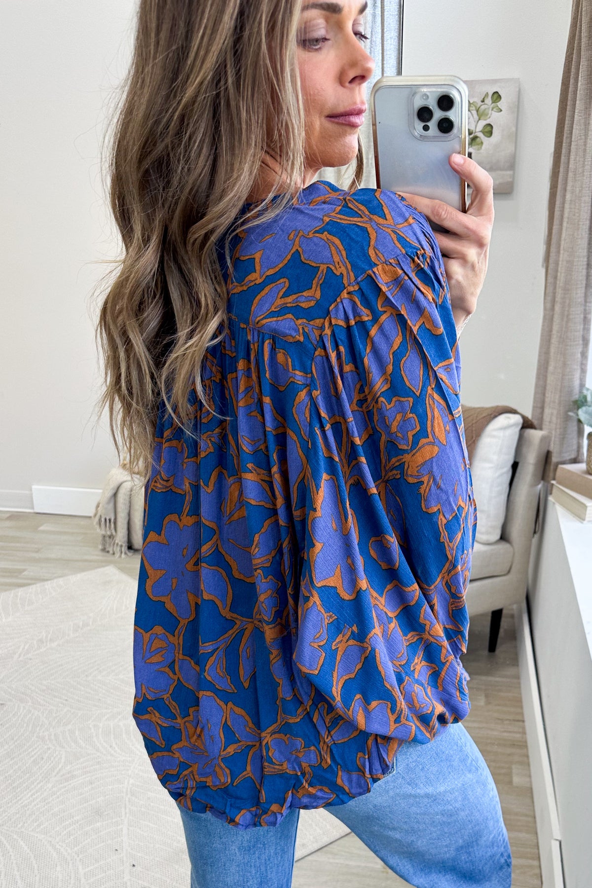 Indigo Dolman Sleeve Printed Woven Top