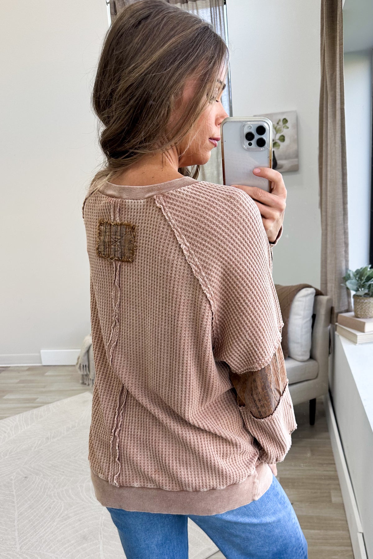 Print Mix Button Front Mineral Thermal Knit Top