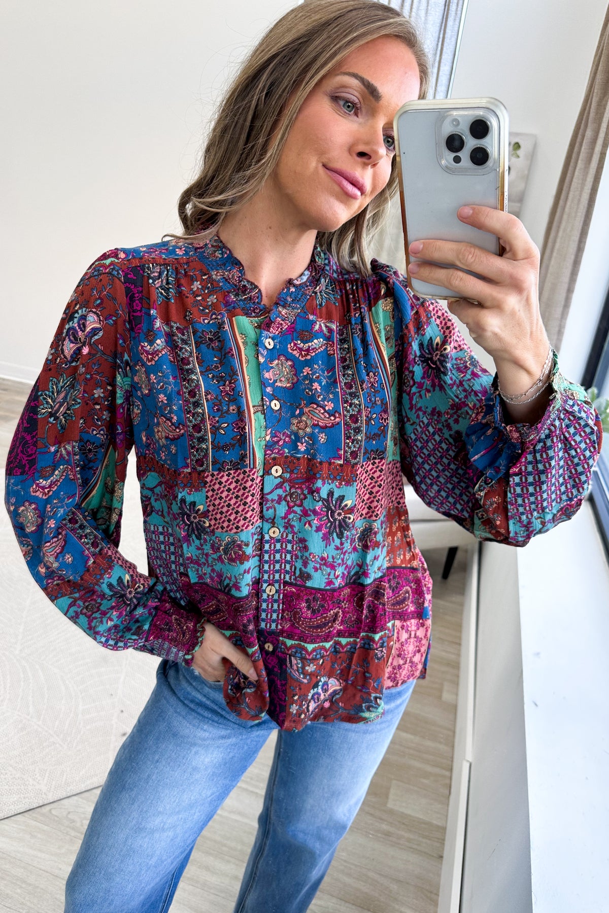 Chestnut And Mint Multicolor Knit Button Cardigan