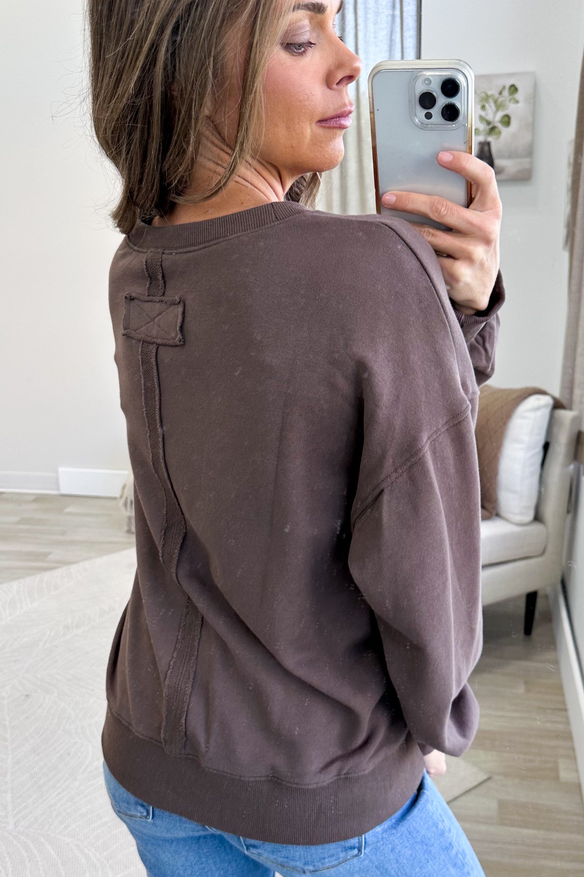 Brown Lemon Embroidered Washed Terry Sweatshirt