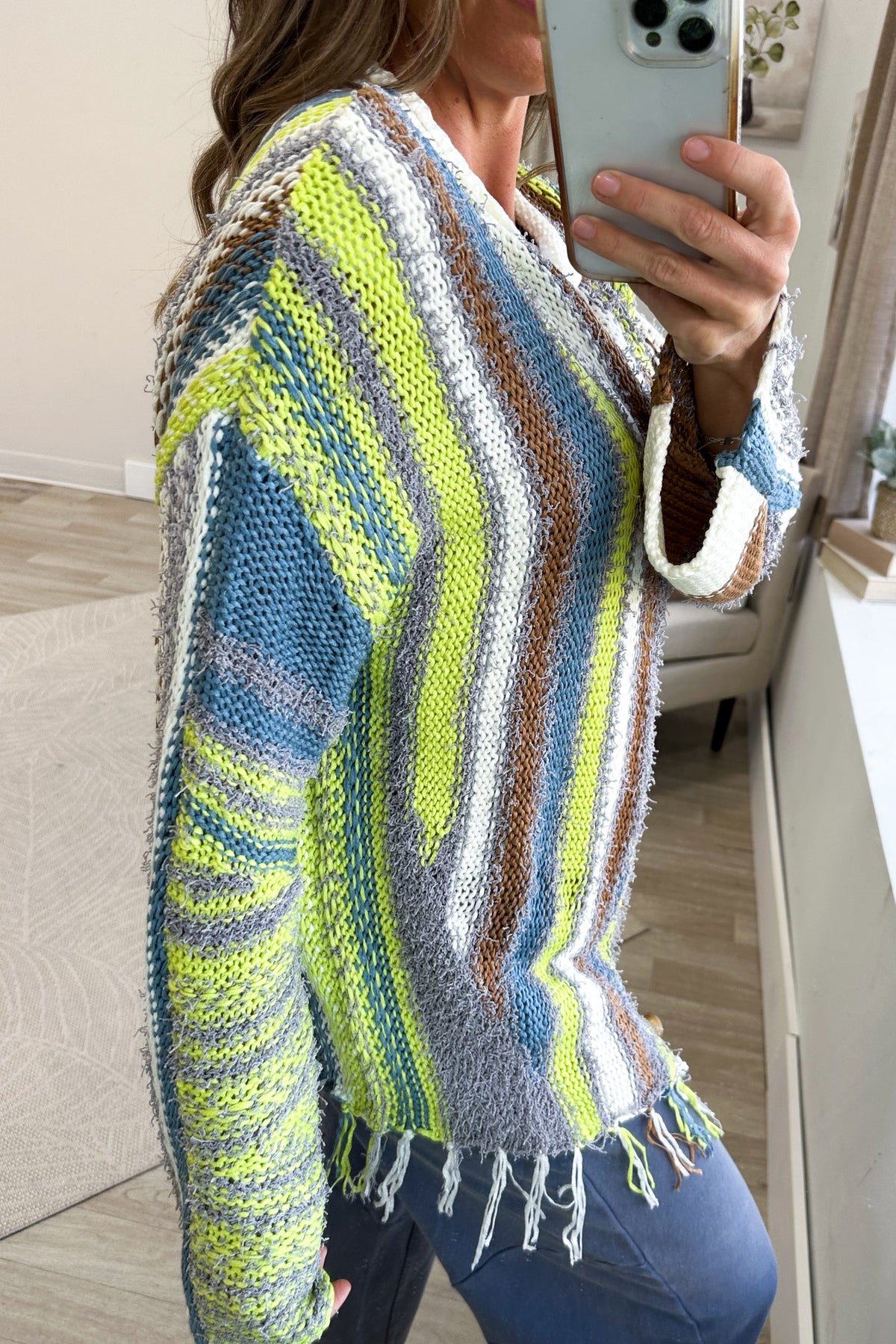 Teal And Brown Patchwork Woven Top