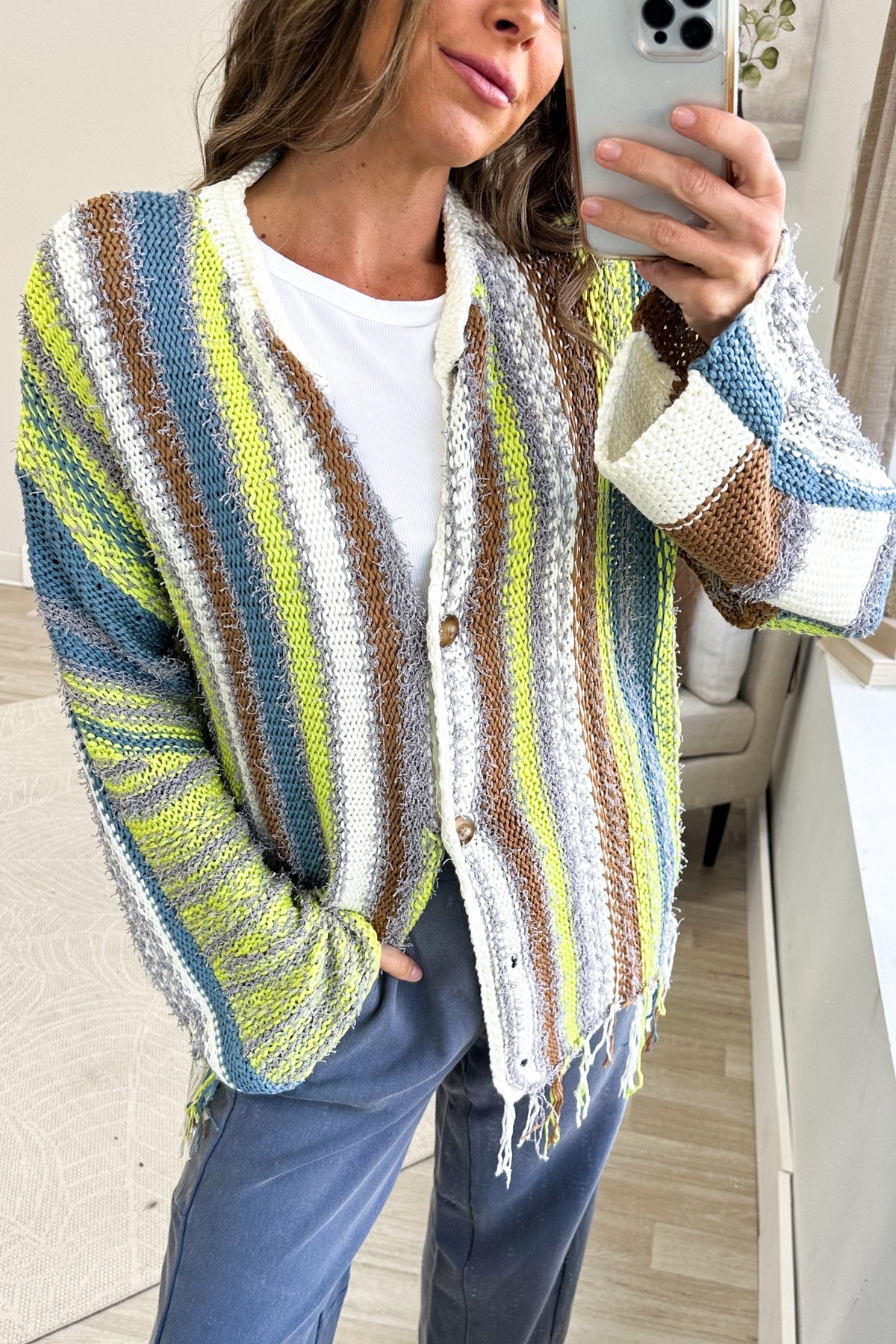 Teal And Brown Patchwork Woven Top