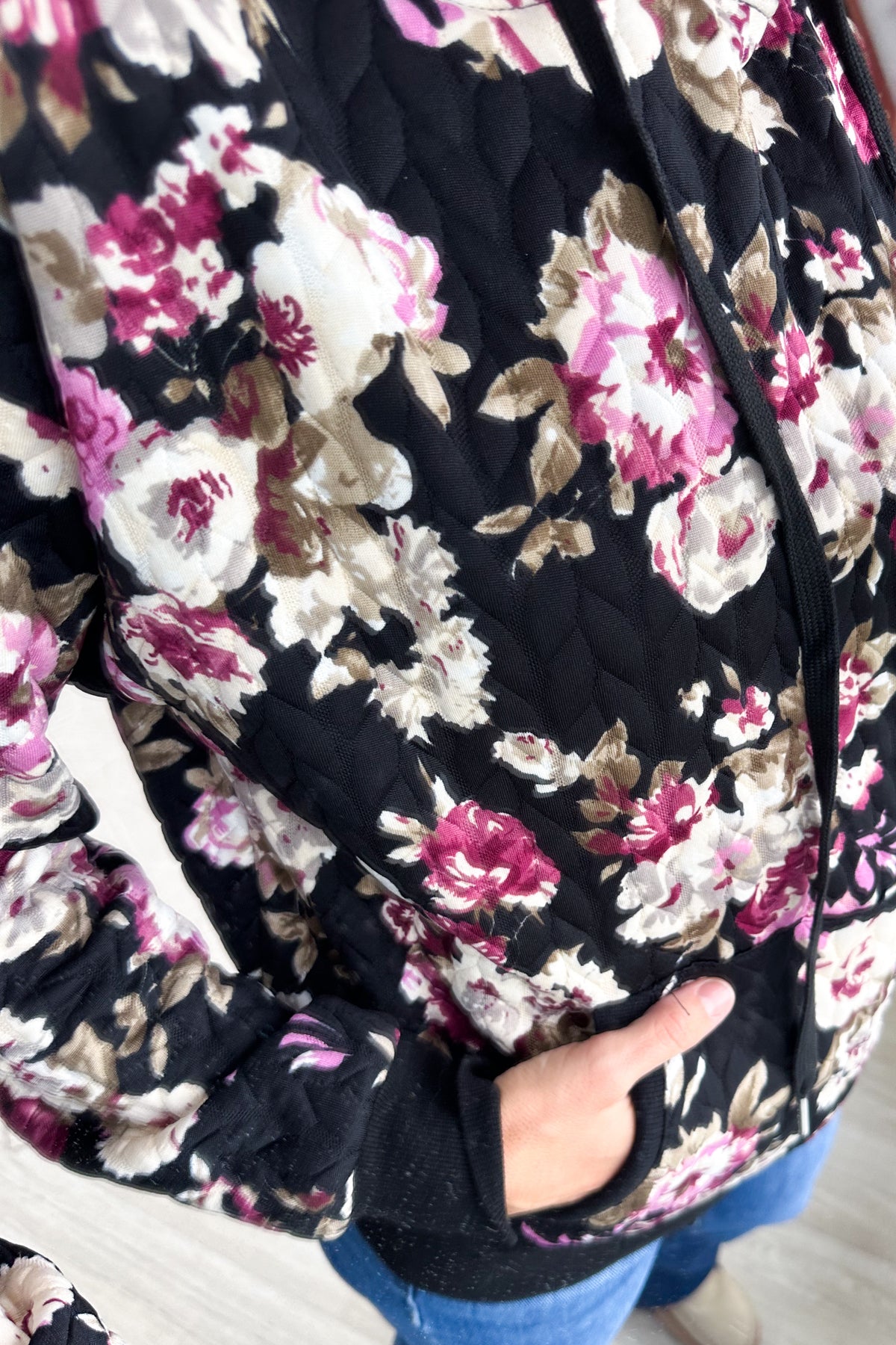 Staccato Black Floral Quilted Hoodie