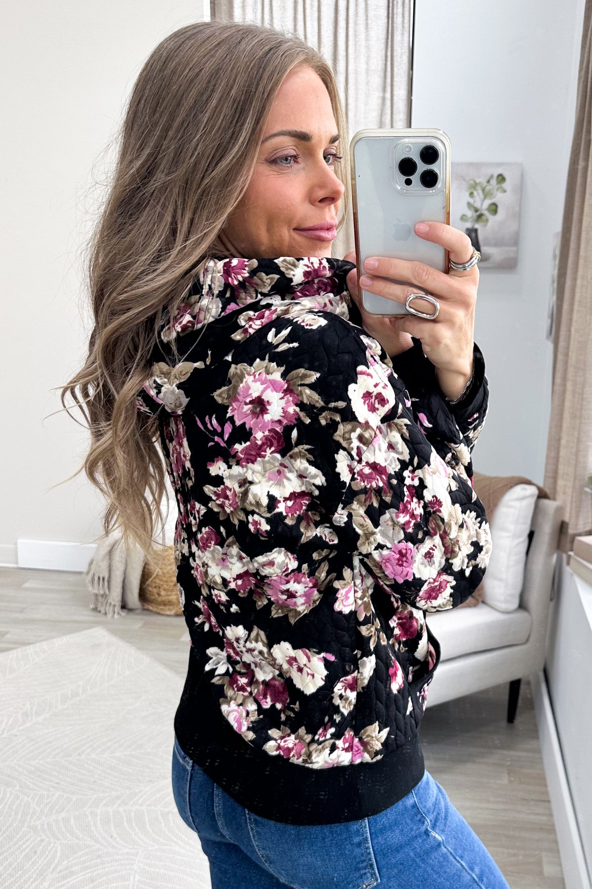 Staccato Black Floral Quilted Hoodie