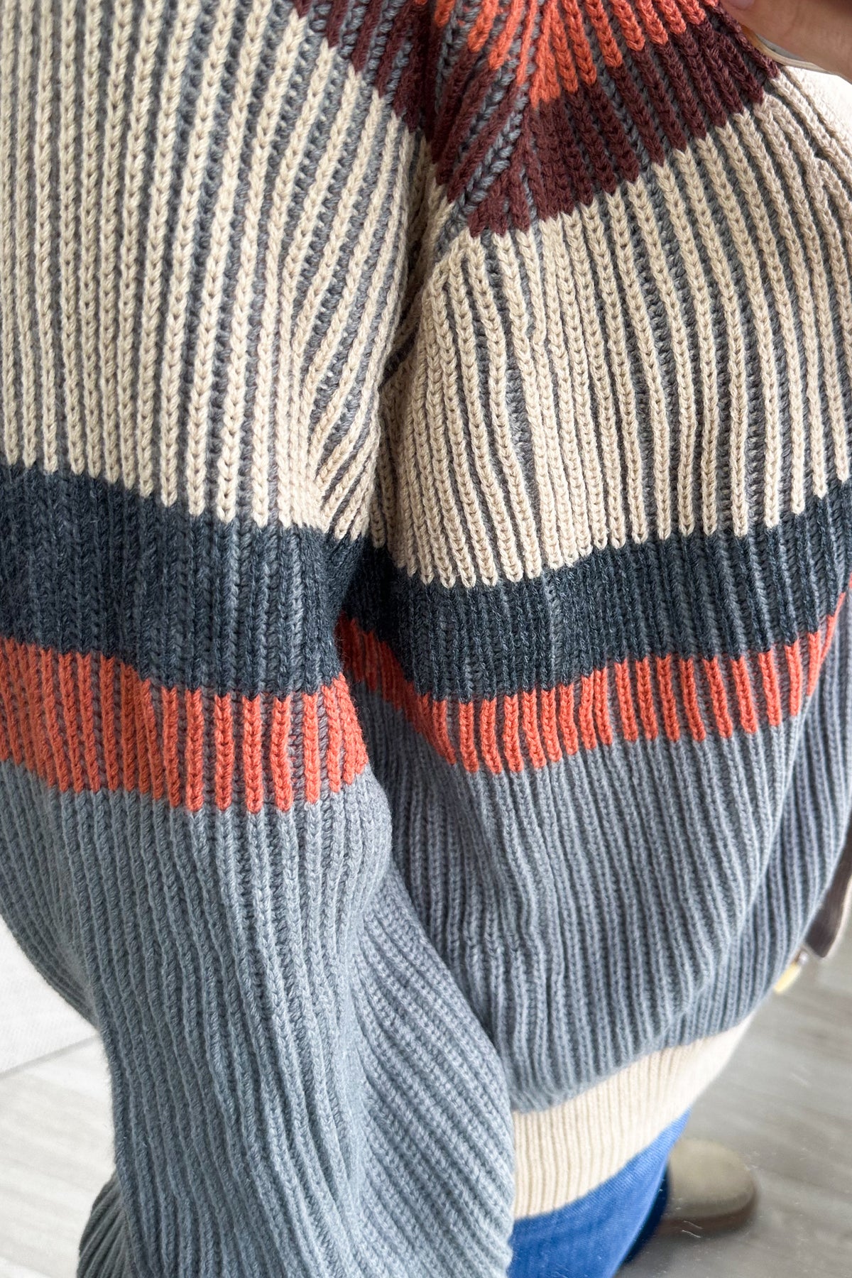 Rust And Grey V-Neck Button Down Sweater Cardigan