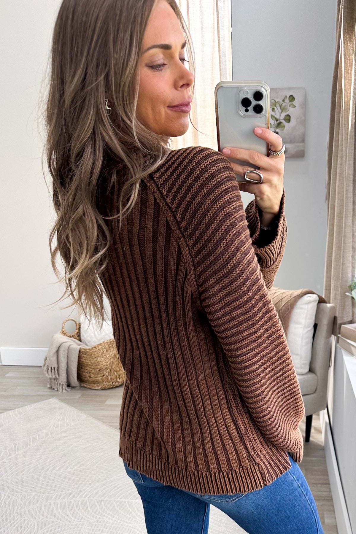 Brown Two Tone Knitted Sweater