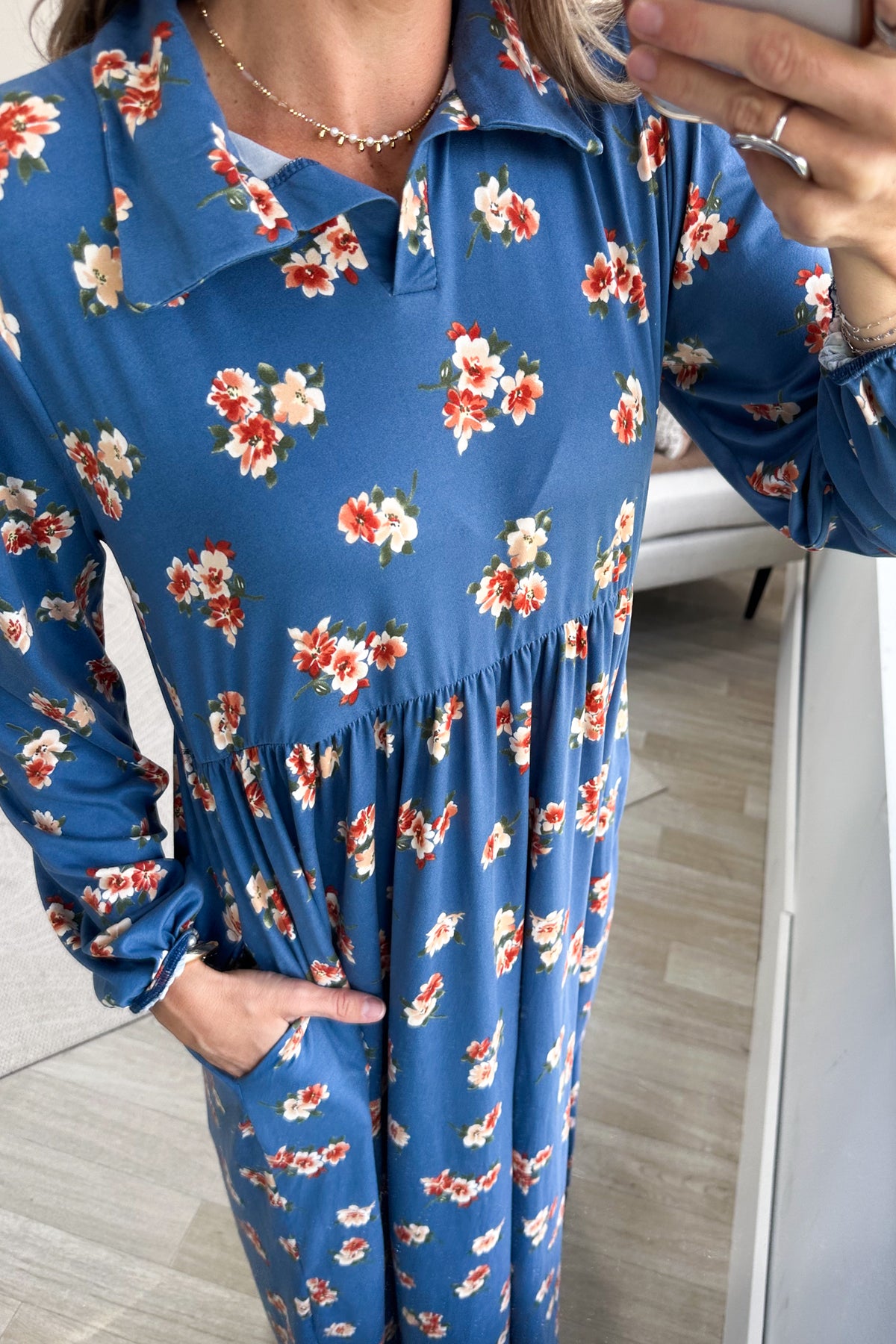 Slate Blue Floral Fit And Flare Maxi Dress