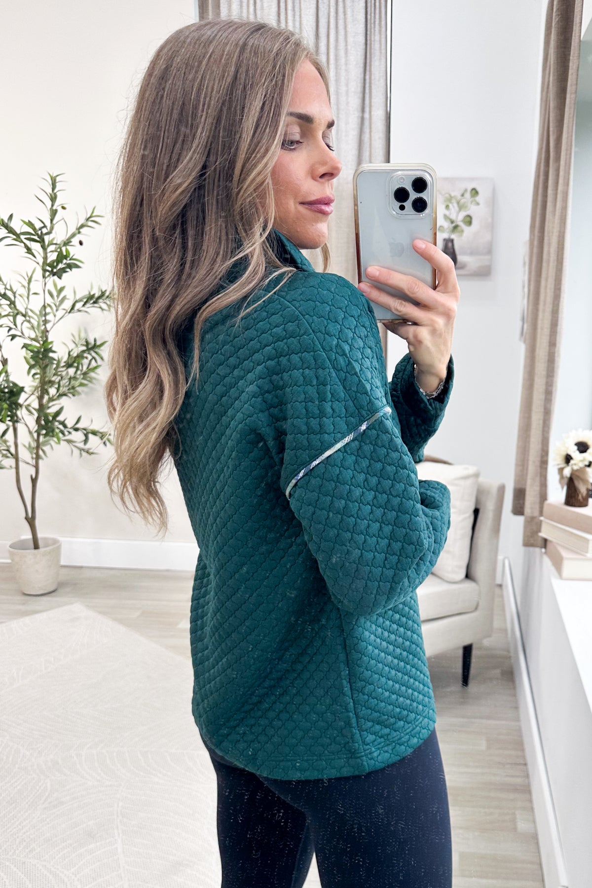 Staccato Emerald Green Quilted Mock Neck Top