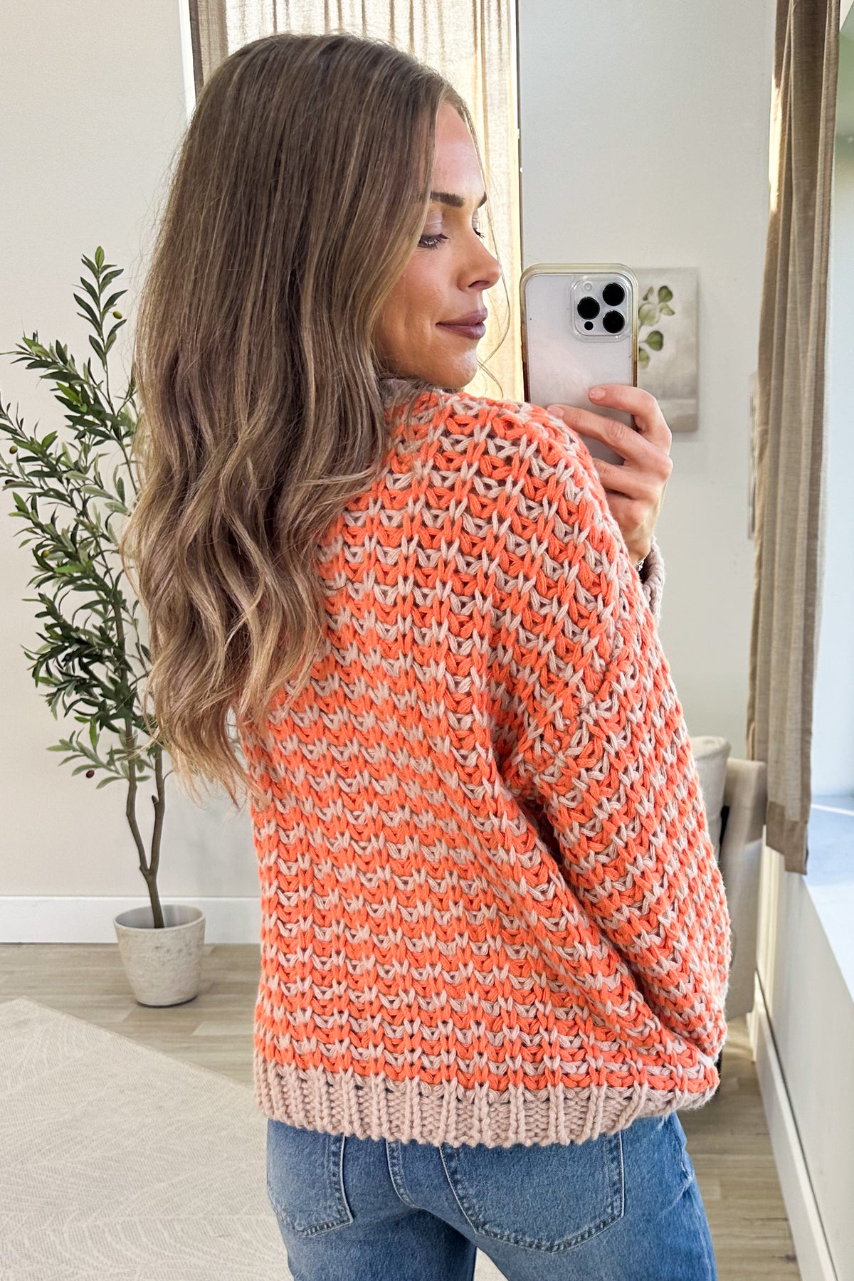 Orange And Taupe Chunky Sweater Cardigan