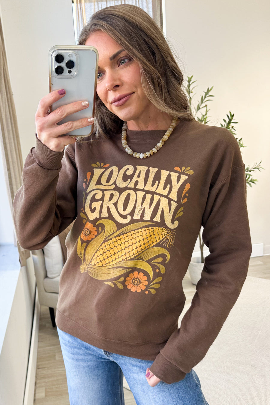 Mocha Locally Grown Corn Crewneck Sweatshirt