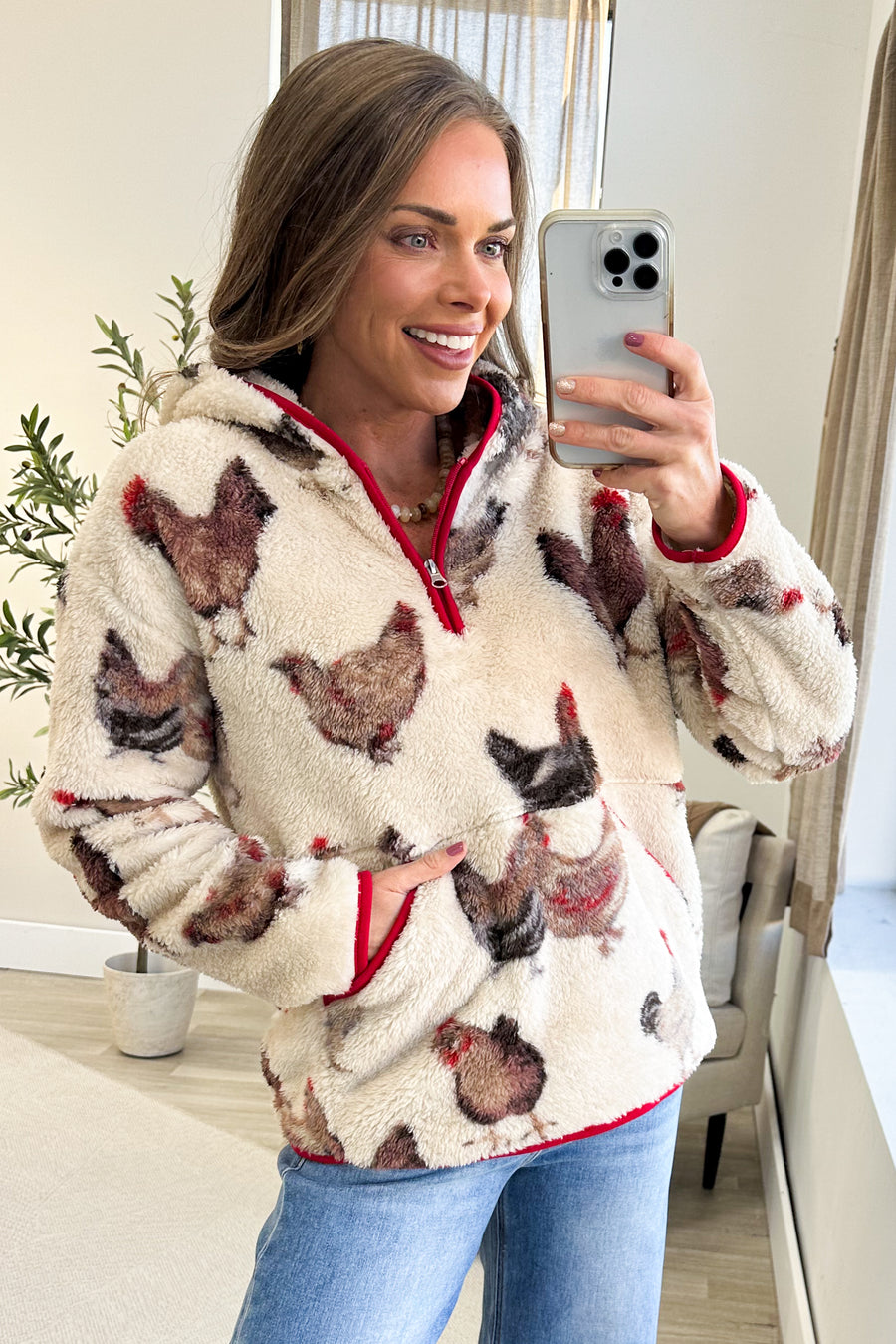 Chicken Sherpa Adult Quarter Zip Hoodie