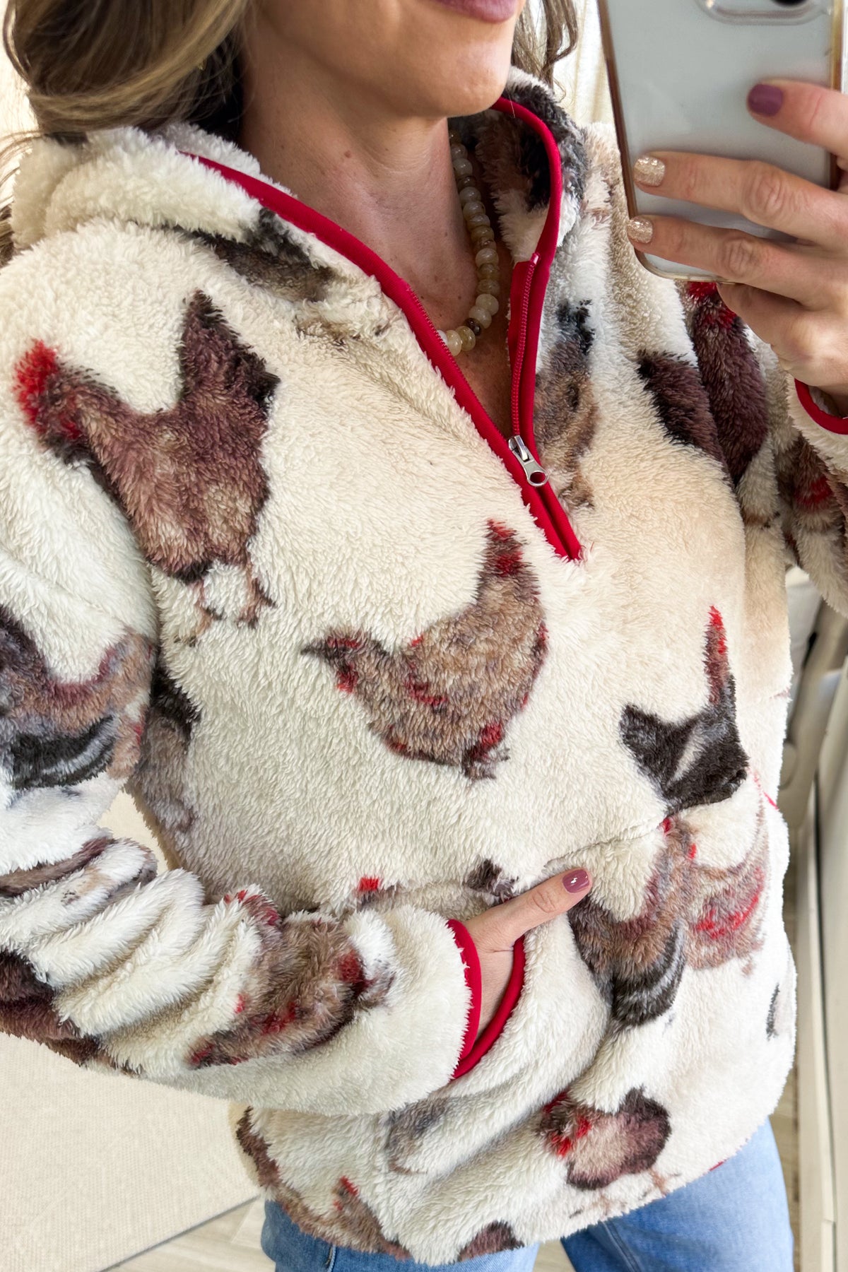 Chicken Sherpa Adult Quarter Zip Hoodie