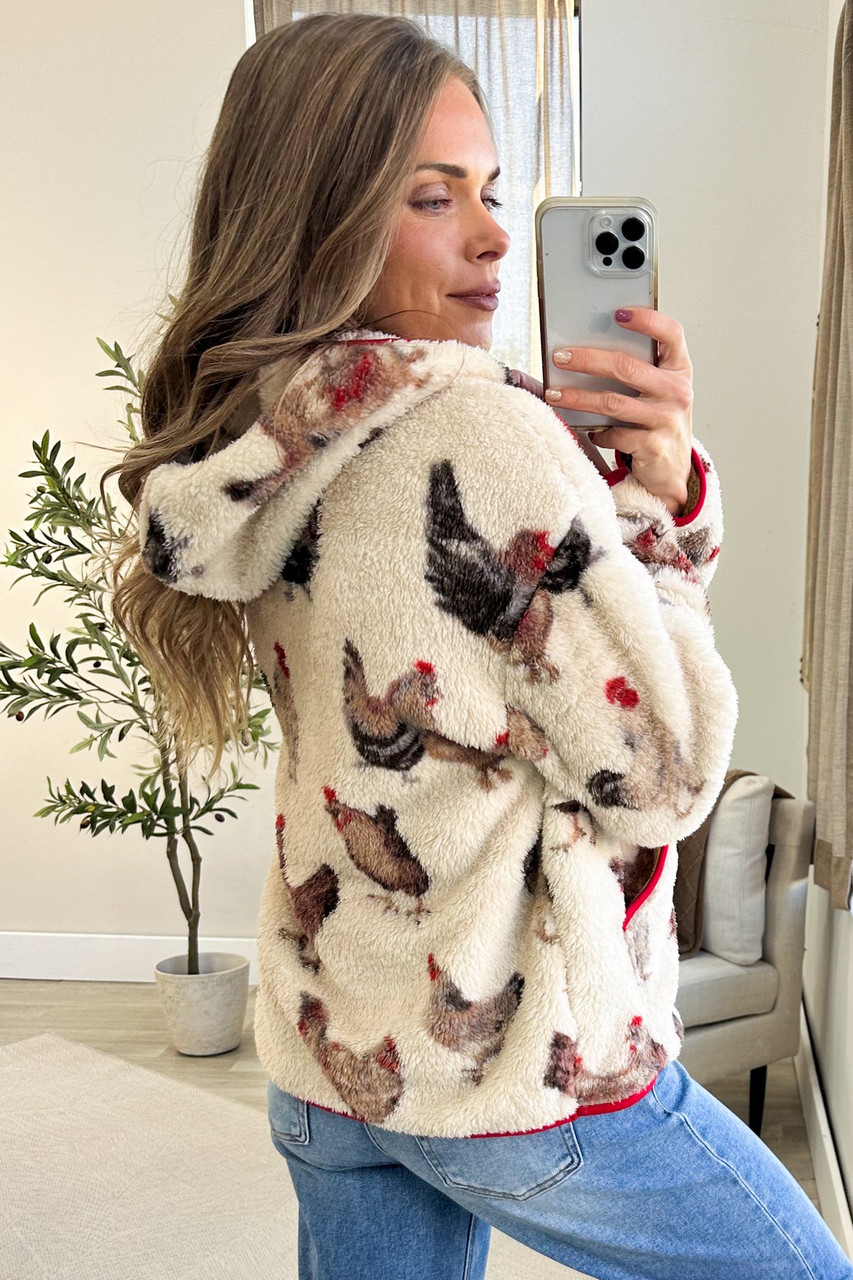 Chicken Sherpa Adult Quarter Zip Hoodie