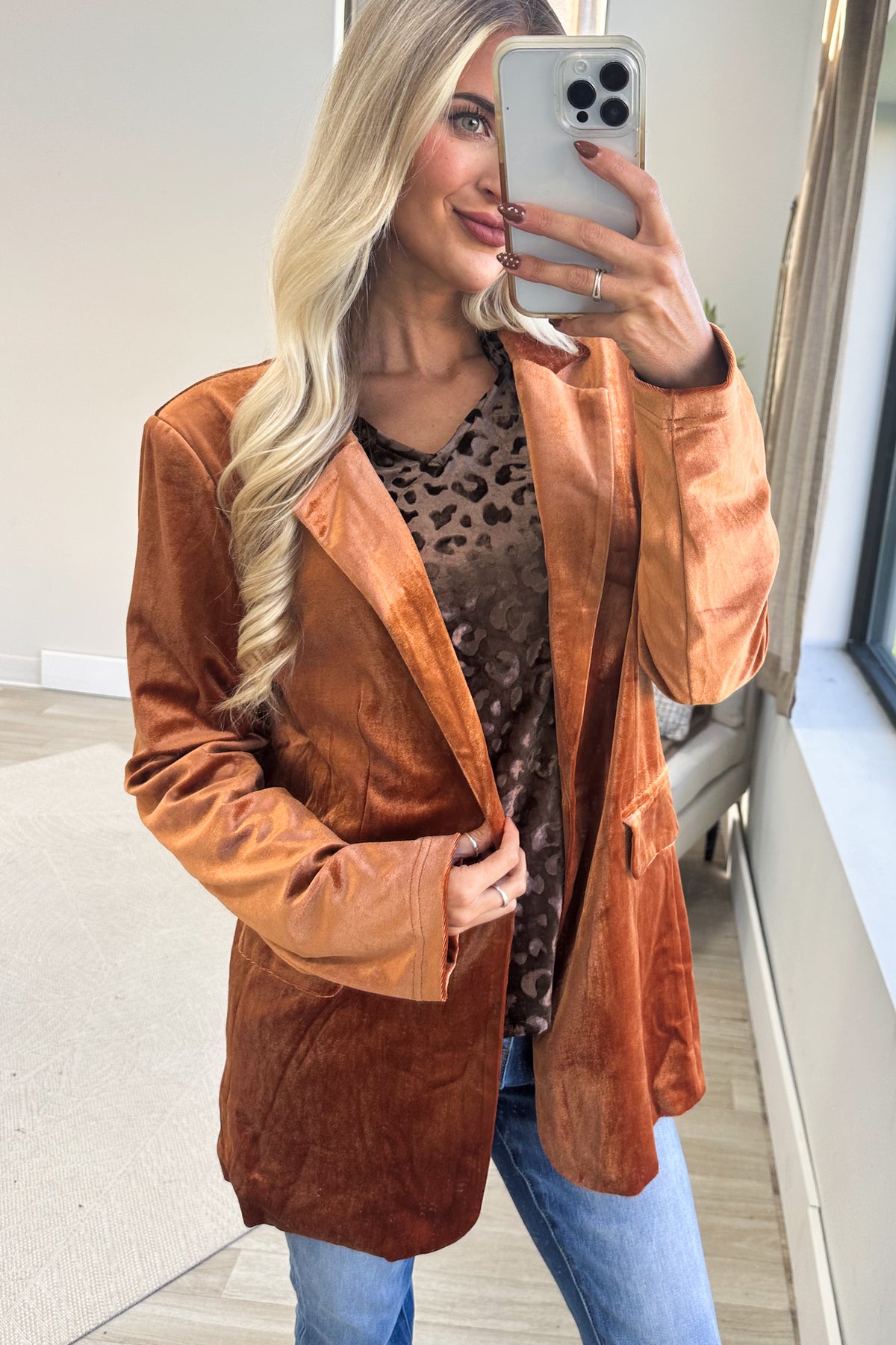 Rust Velvet Tailored Blazer