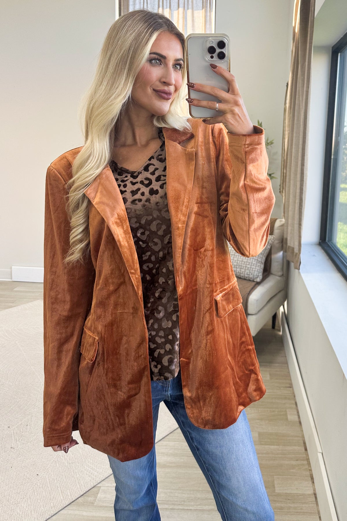 Rust Velvet Tailored Blazer