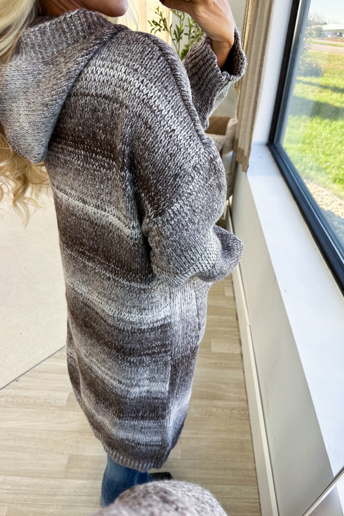 Brown And Off White Ombre Trench Sweater Jacket