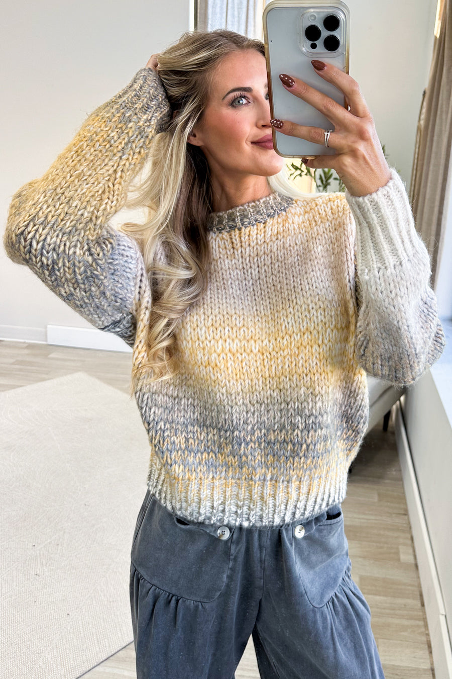 Marigold And Grey Ombre Soft Knit Sweater