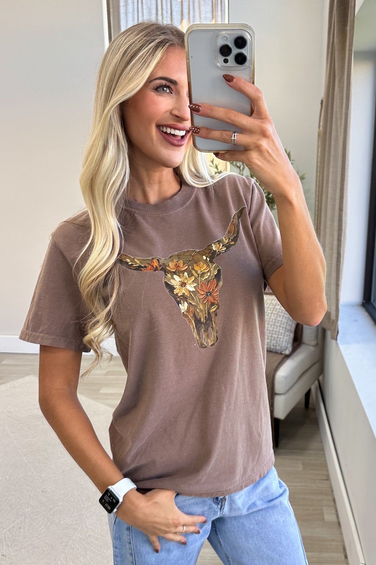 Mocha Lone Star Longhorn Fall Western Graphic Tee