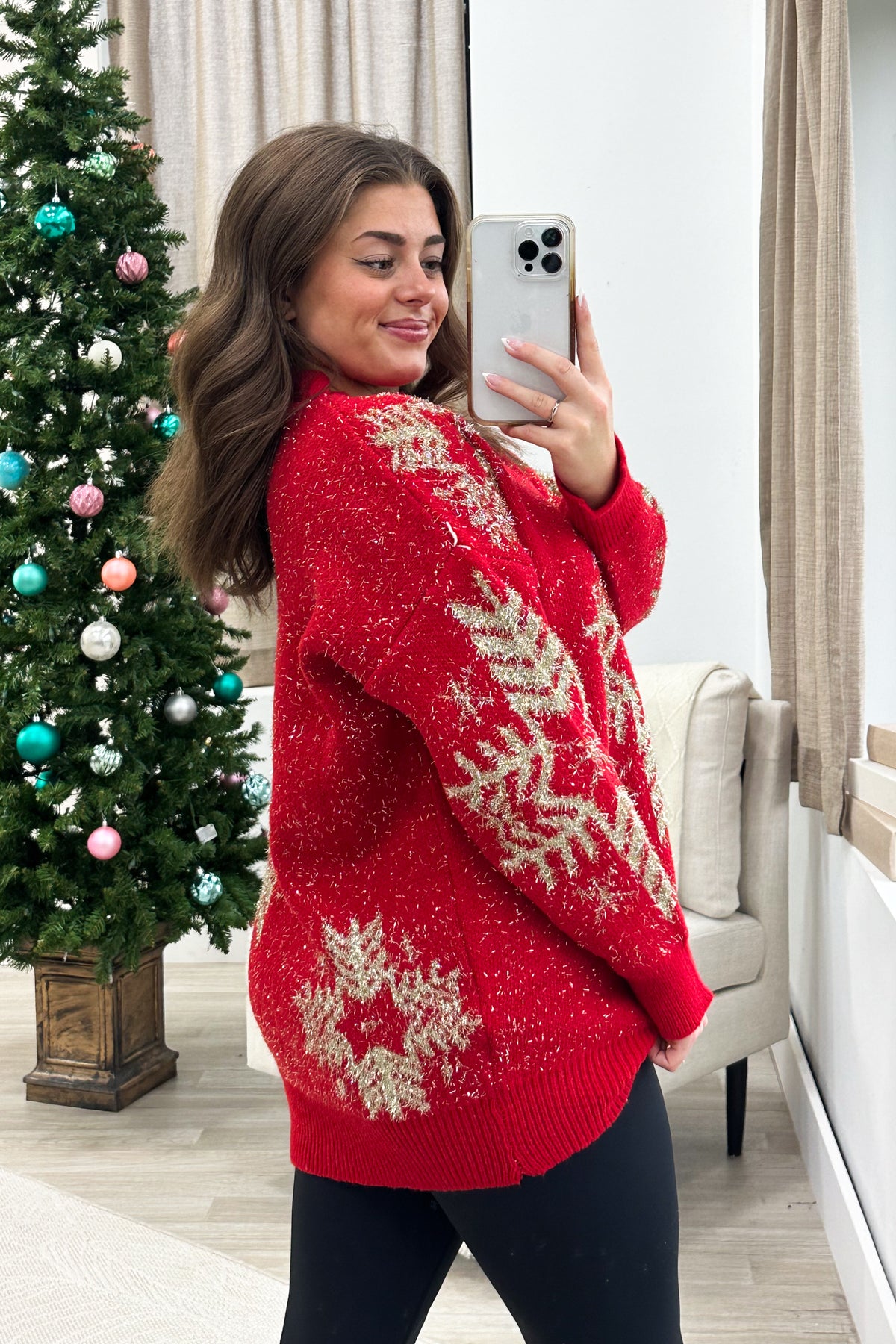 Red With Gold Snowflakes Holiday Sweater