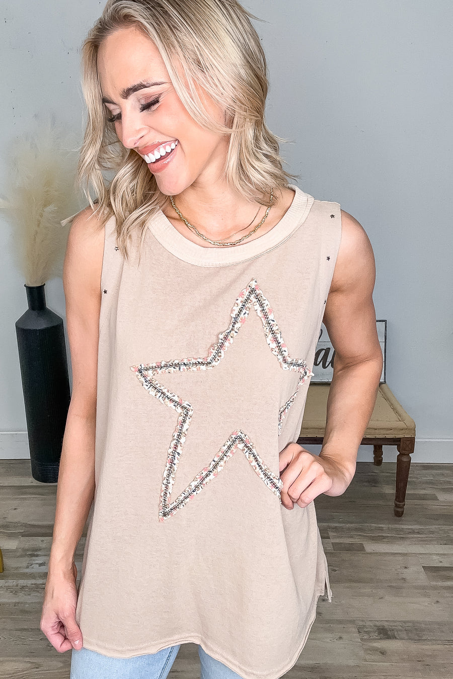 Tan With Star Tank Top