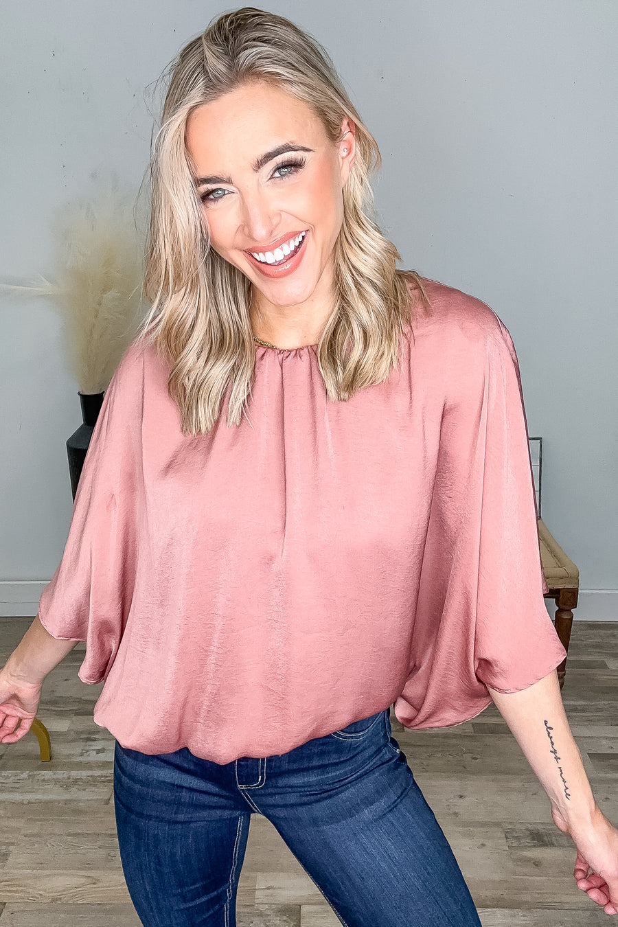 Dusty Rose Solid Dolman Sleeve Woven Top