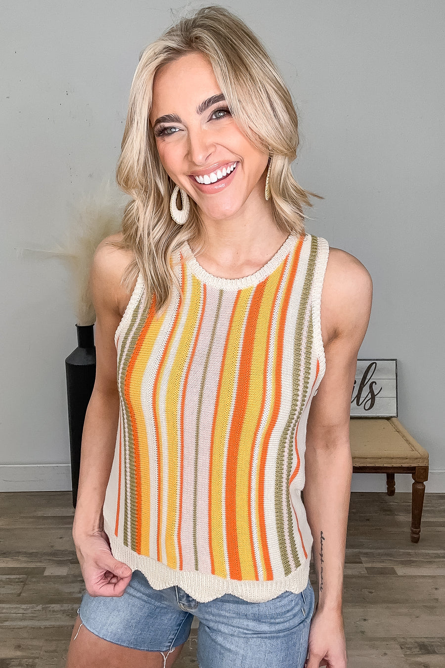 Golden Yellow Multicolor Stripe Tank
