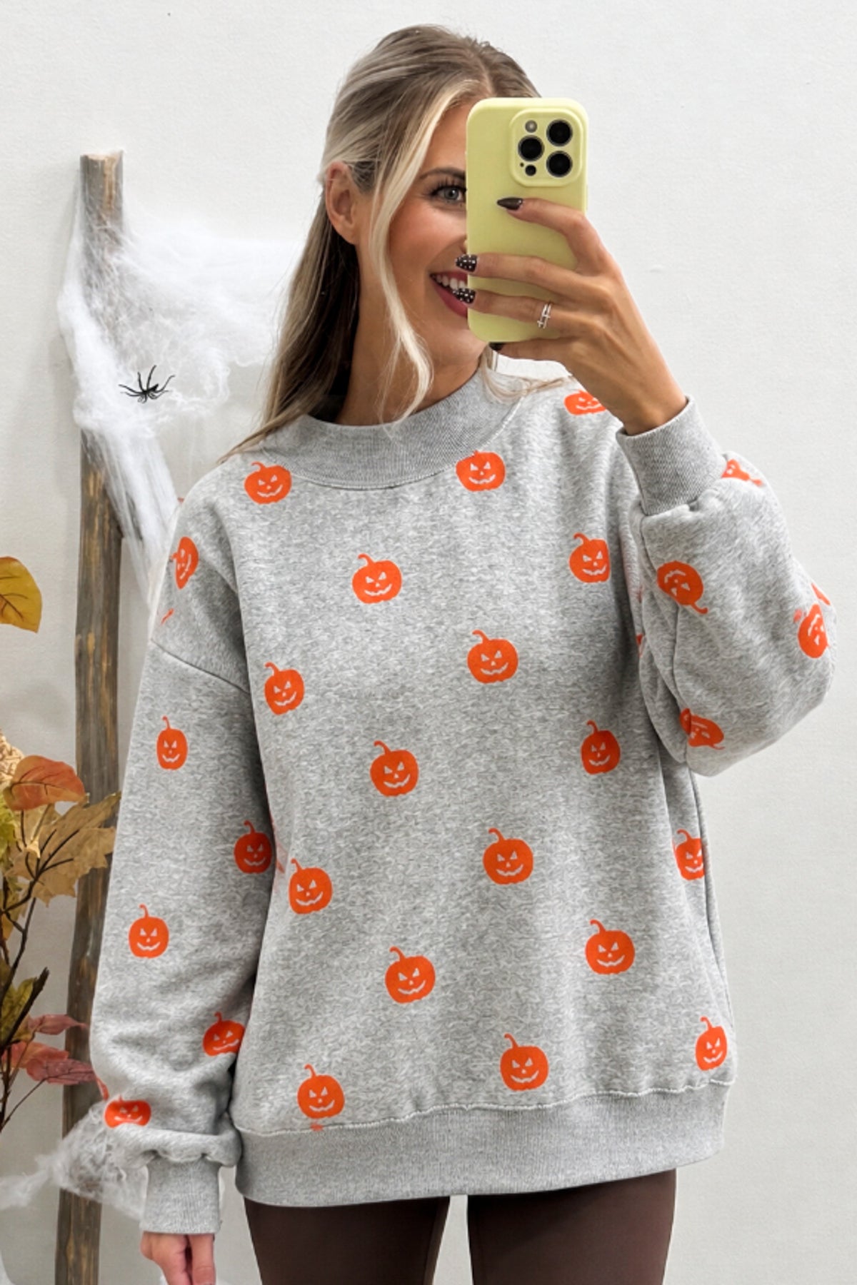 Heather Grey Halloween Reversible Mock Neck Sweatshirt