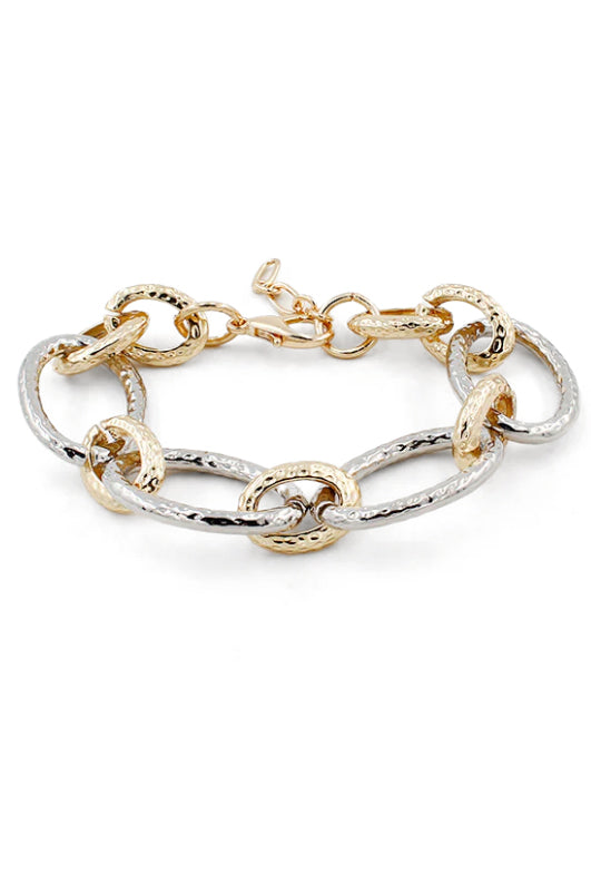 Gold and Silver Hammered Chain Bracelet