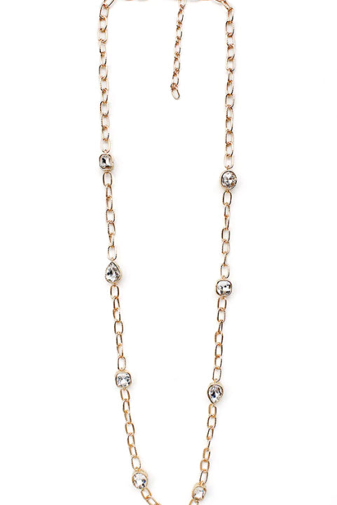 Gold Open Chain with Clear Stones Necklace