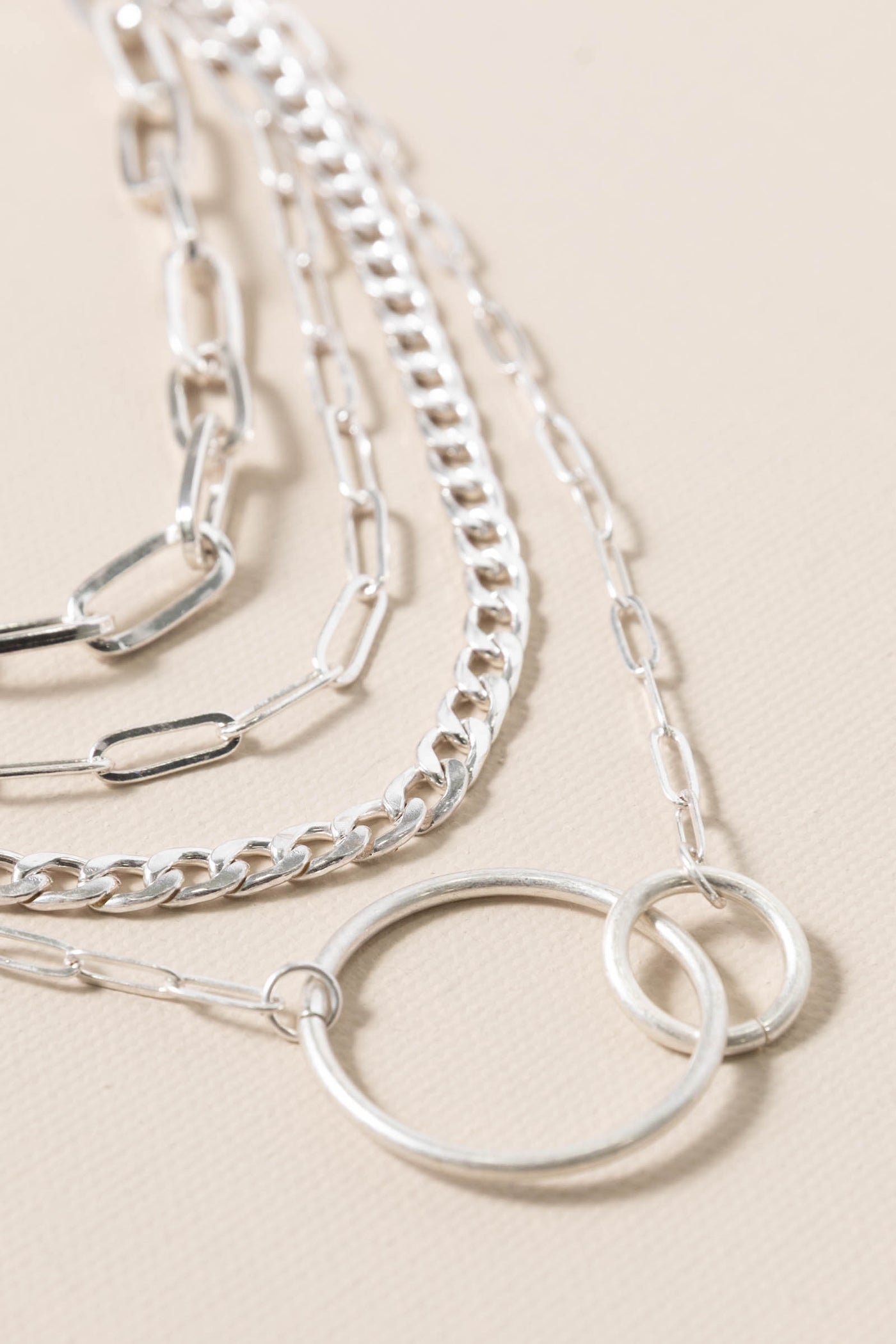 Silver Interlocking Circles Multilayer Necklace