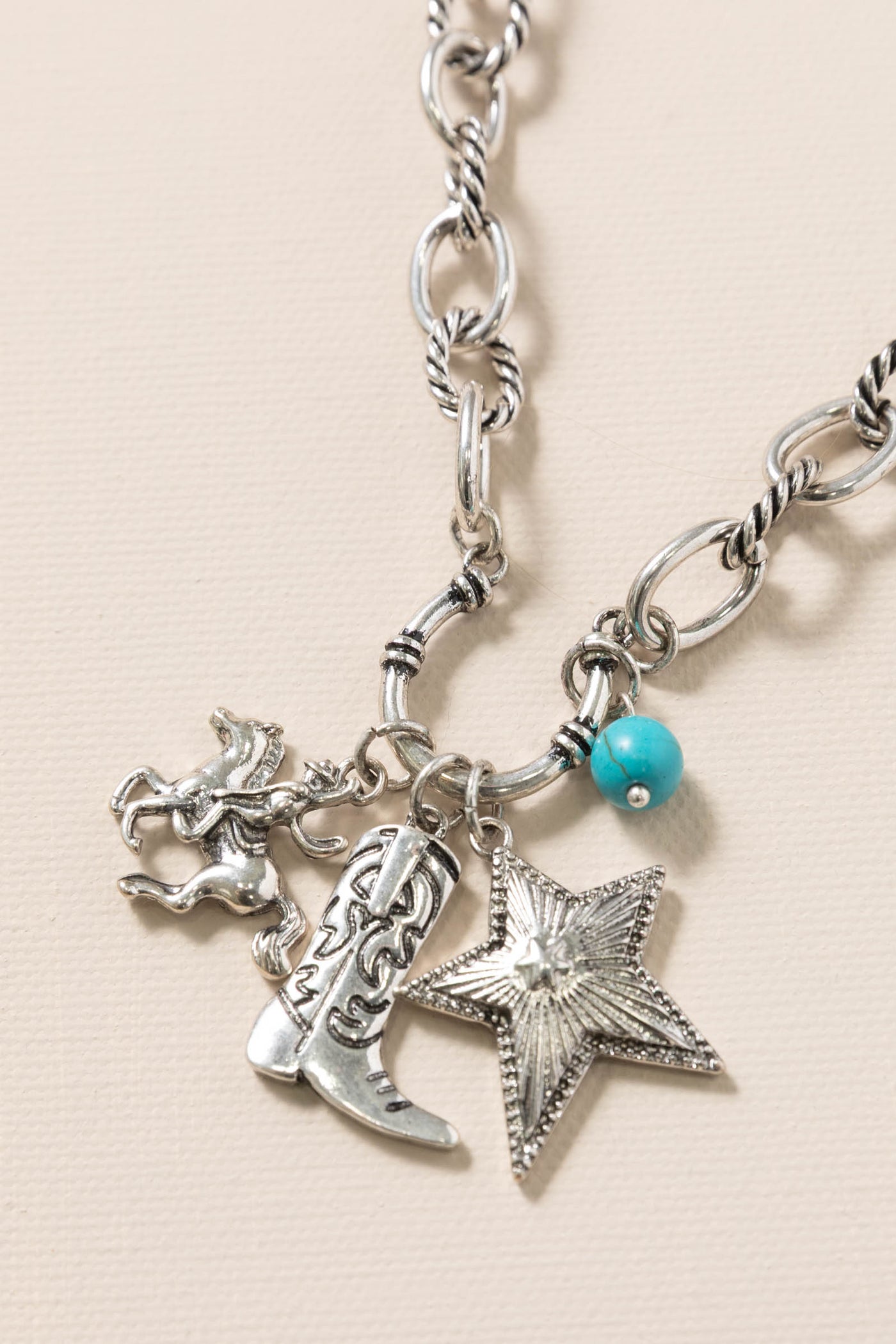 Silver Western Star And Charm Pendant Necklace